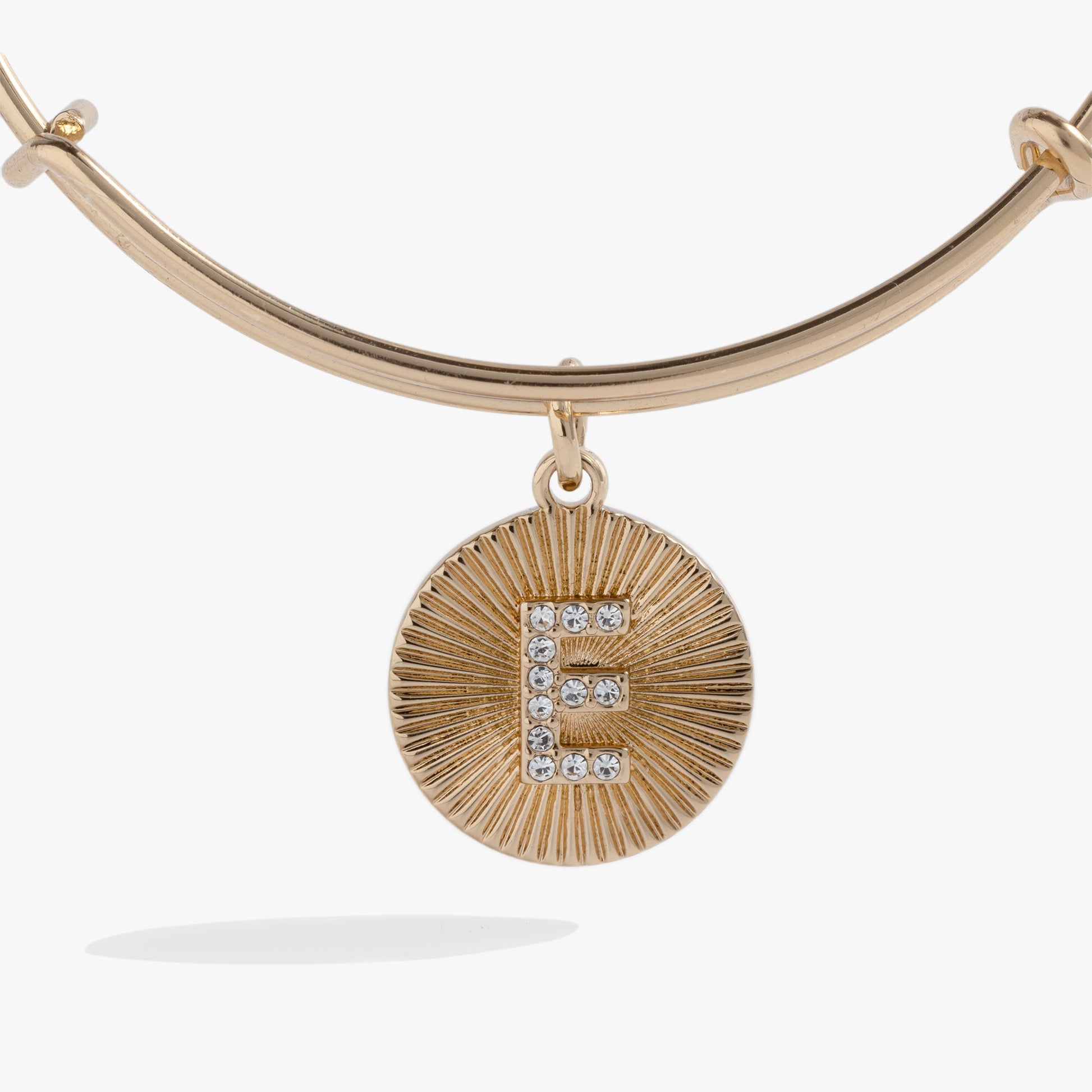 Pave Starburst Texture Initial Bangle E Gold