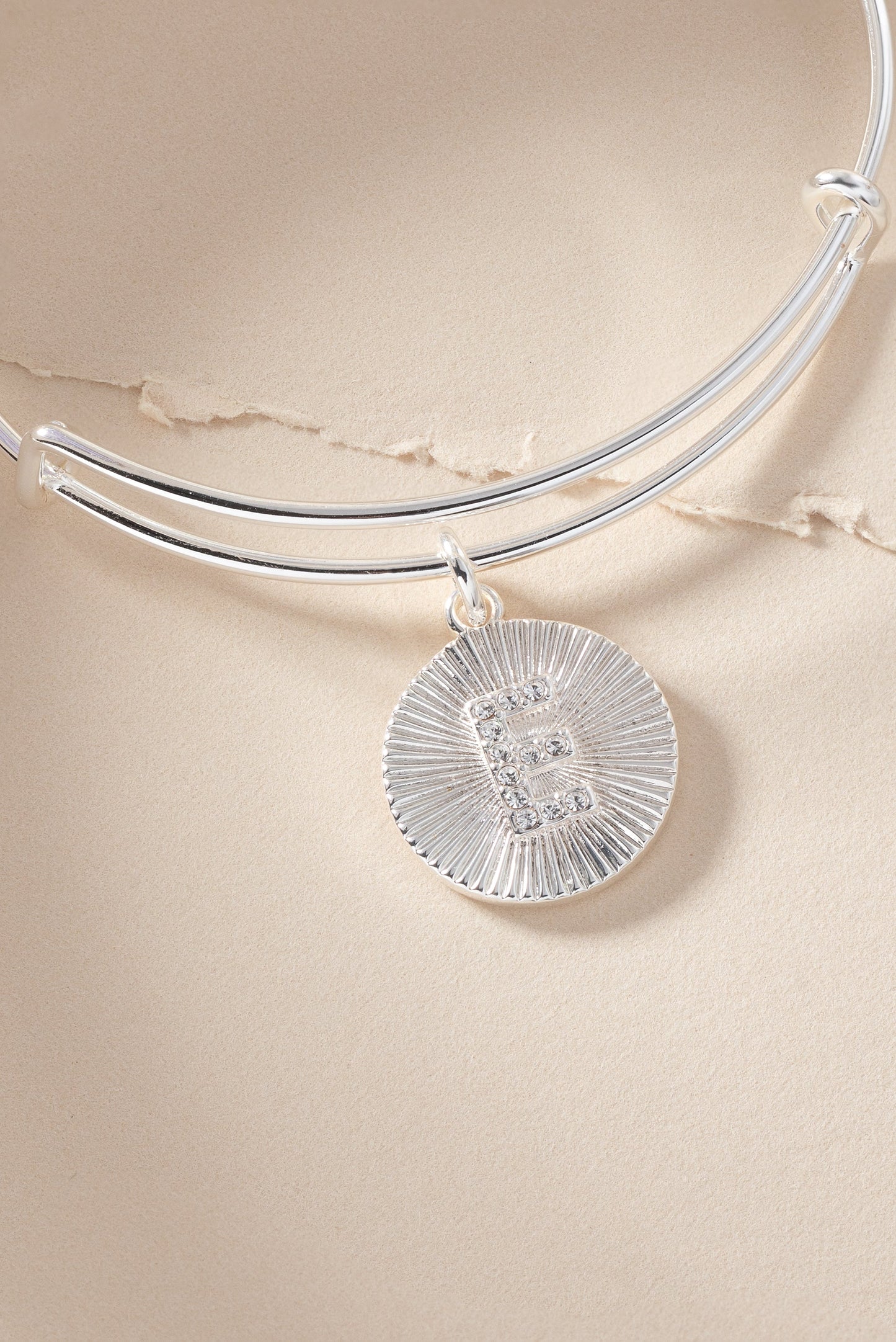 Pave Starburst Texture Initial Bangle E Gold