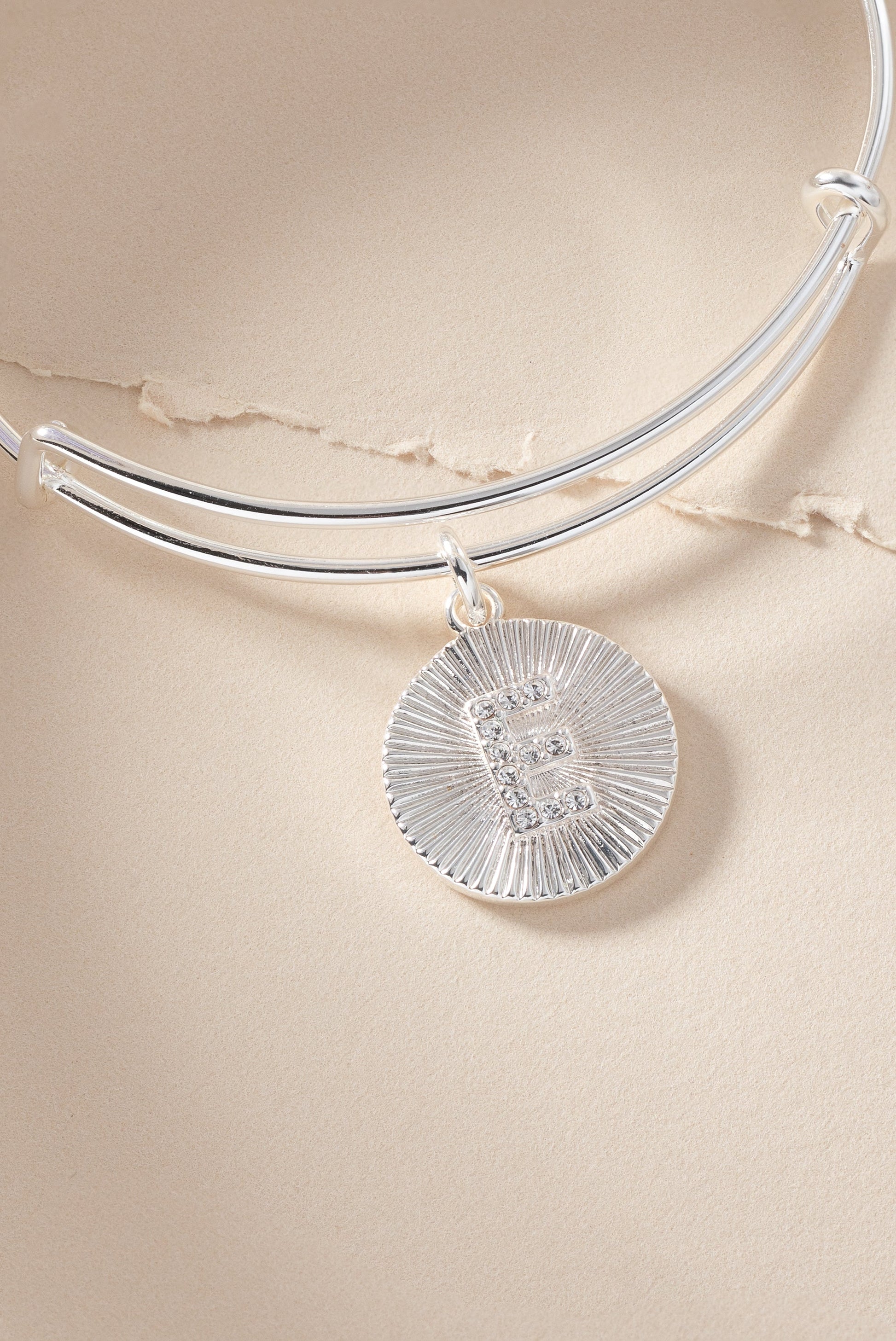 Pave Starburst Texture Initial Bangle E Gold