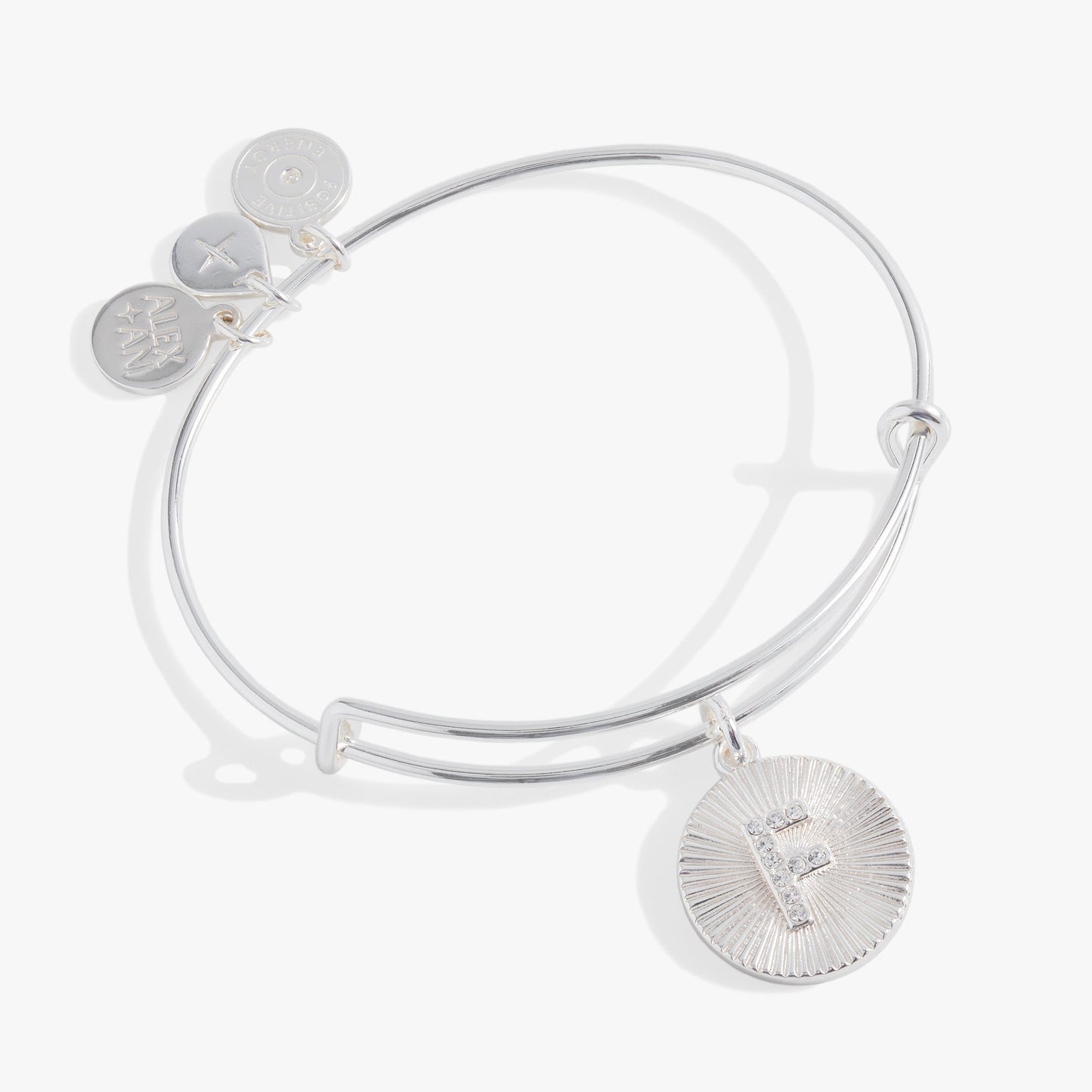 Pave Starburst Texture Initial Bangle F Silver
