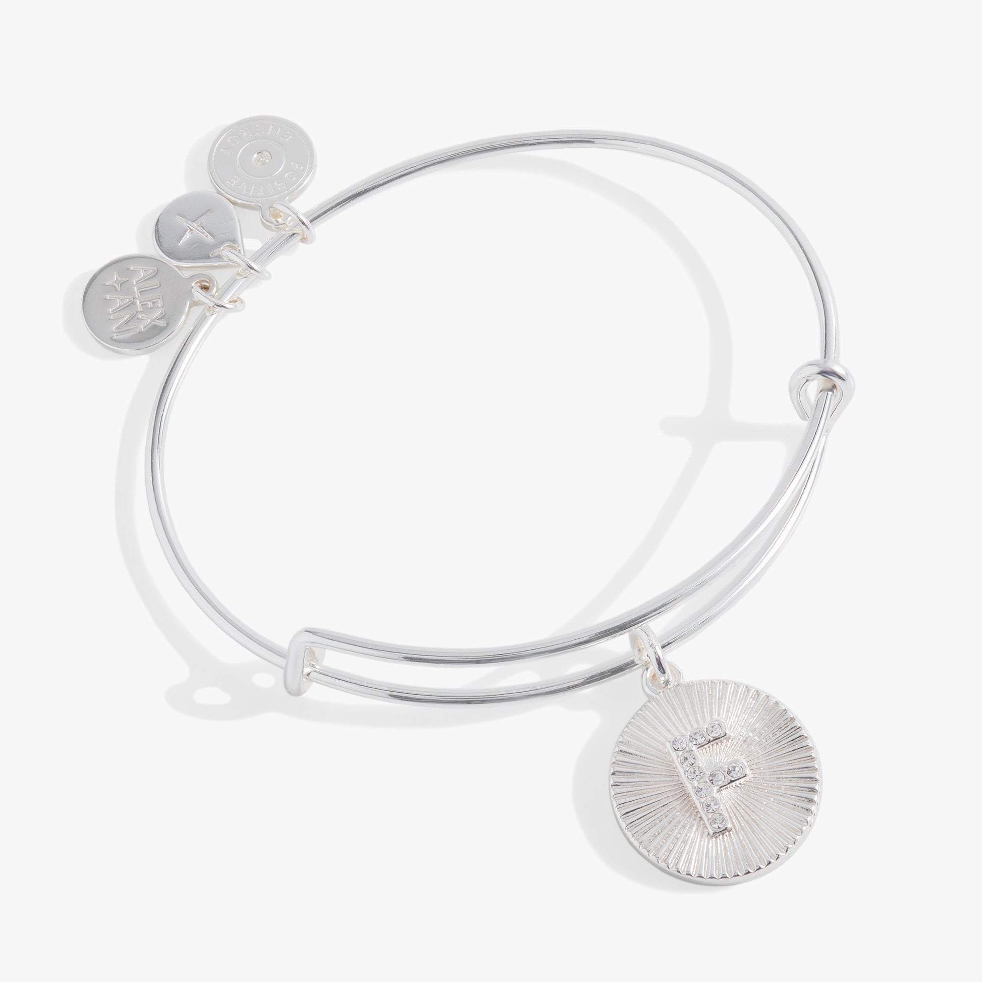 Pave Starburst Texture Initial Bangle F Silver