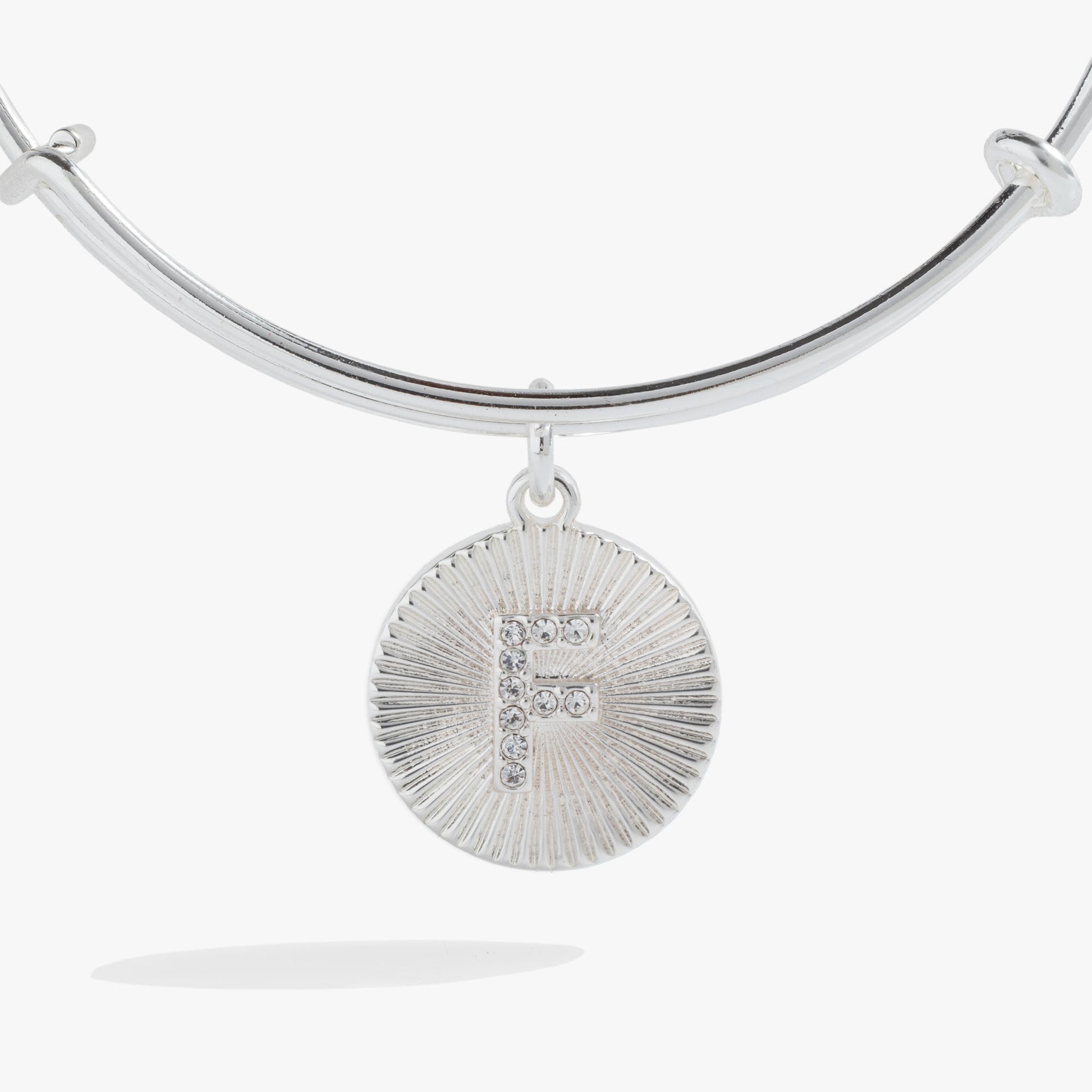 Pave Starburst Texture Initial Bangle F Silver
