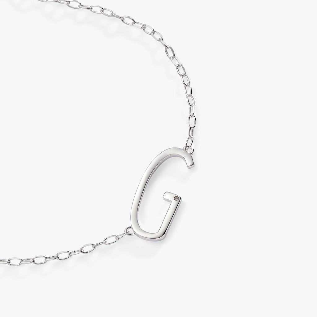Precious Elongated Initial Necklace G Sterling Silver