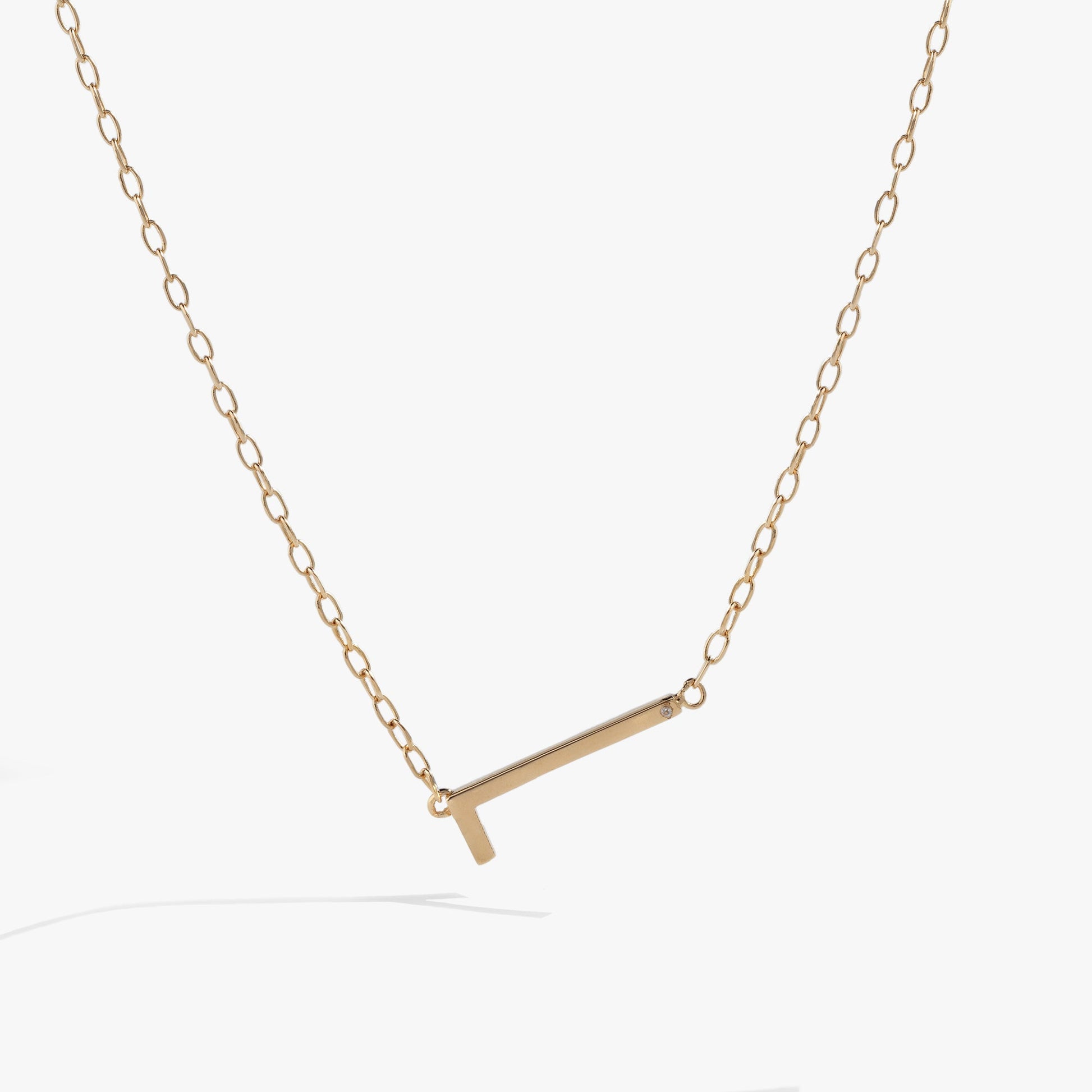 Precious Elongated Initial Necklace L 14kt Gold Over .925 Sterling Silver