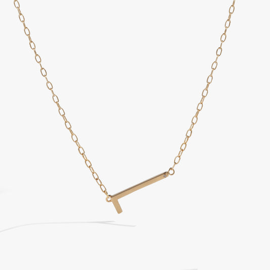 Precious Elongated Initial Necklace L 14kt Gold Over .925 Sterling Silver