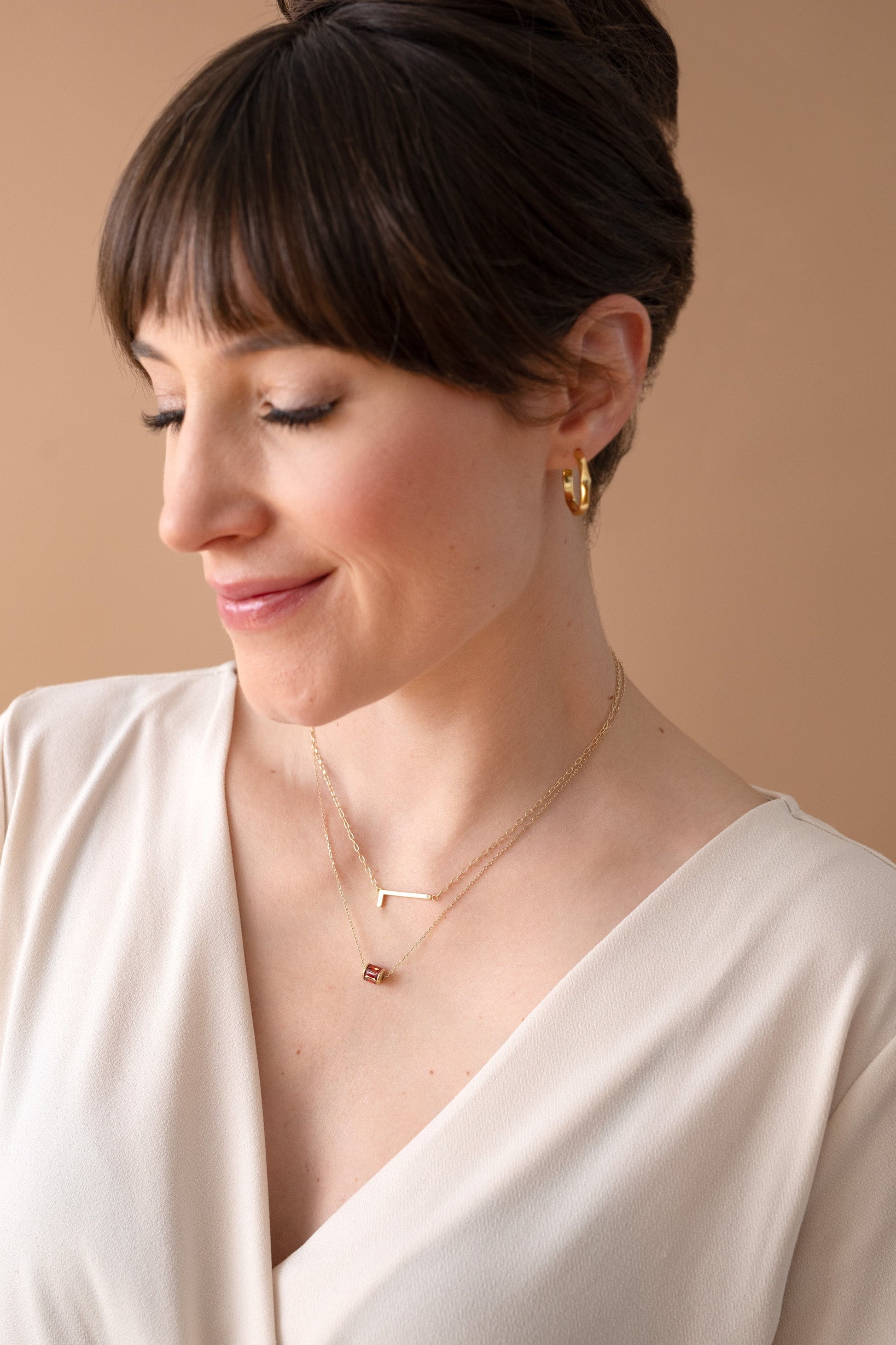 Precious Elongated Initial Necklace L 14kt Gold Over .925 Sterling Silver