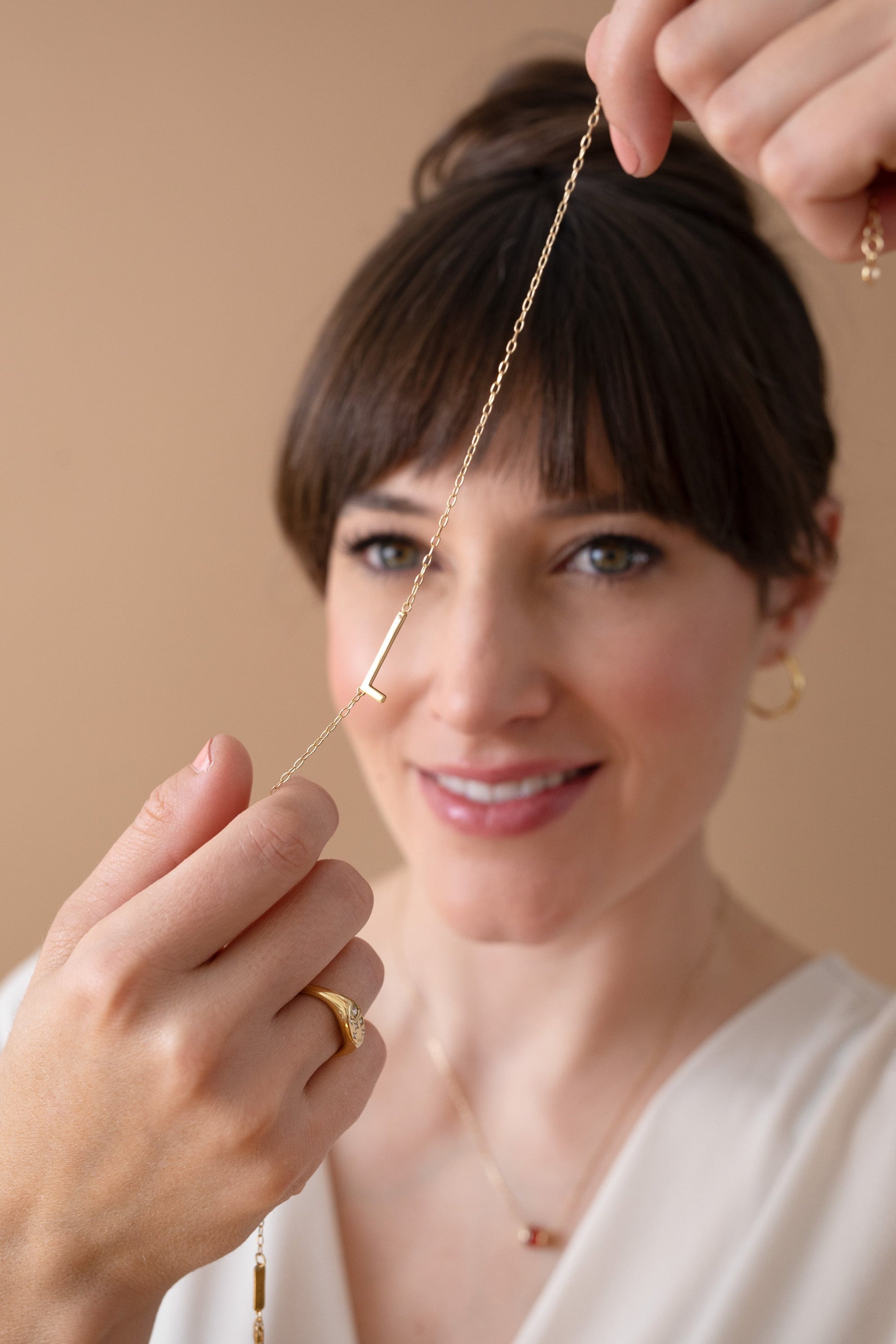 Precious Elongated Initial Necklace L 14kt Gold Over .925 Sterling Silver