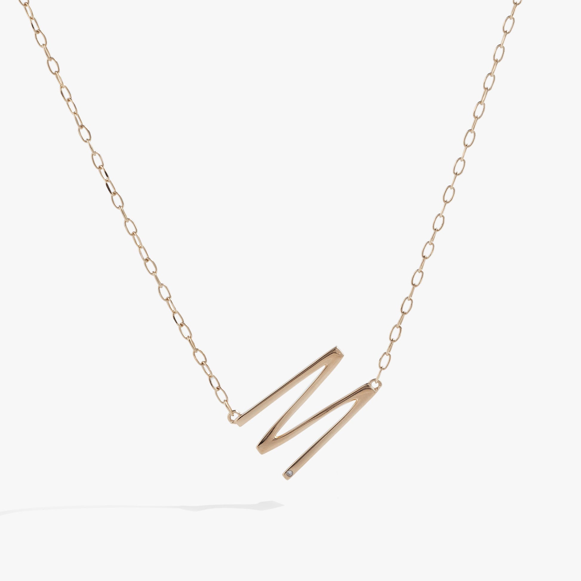 Precious Elongated Initial Necklace M 14kt Gold Over .925 Sterling Silver