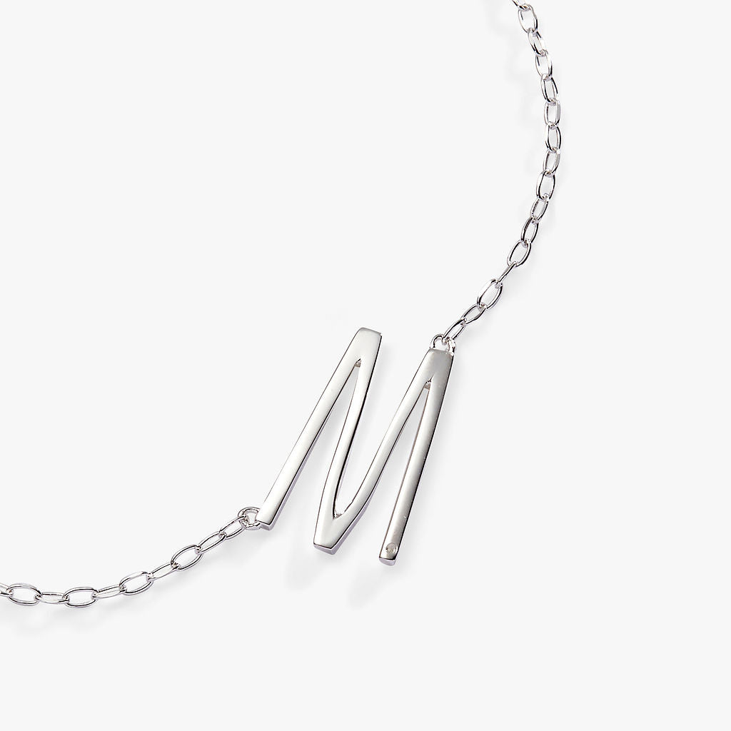 Precious Elongated Initial Necklace M 14kt Gold Over .925 Sterling Silver