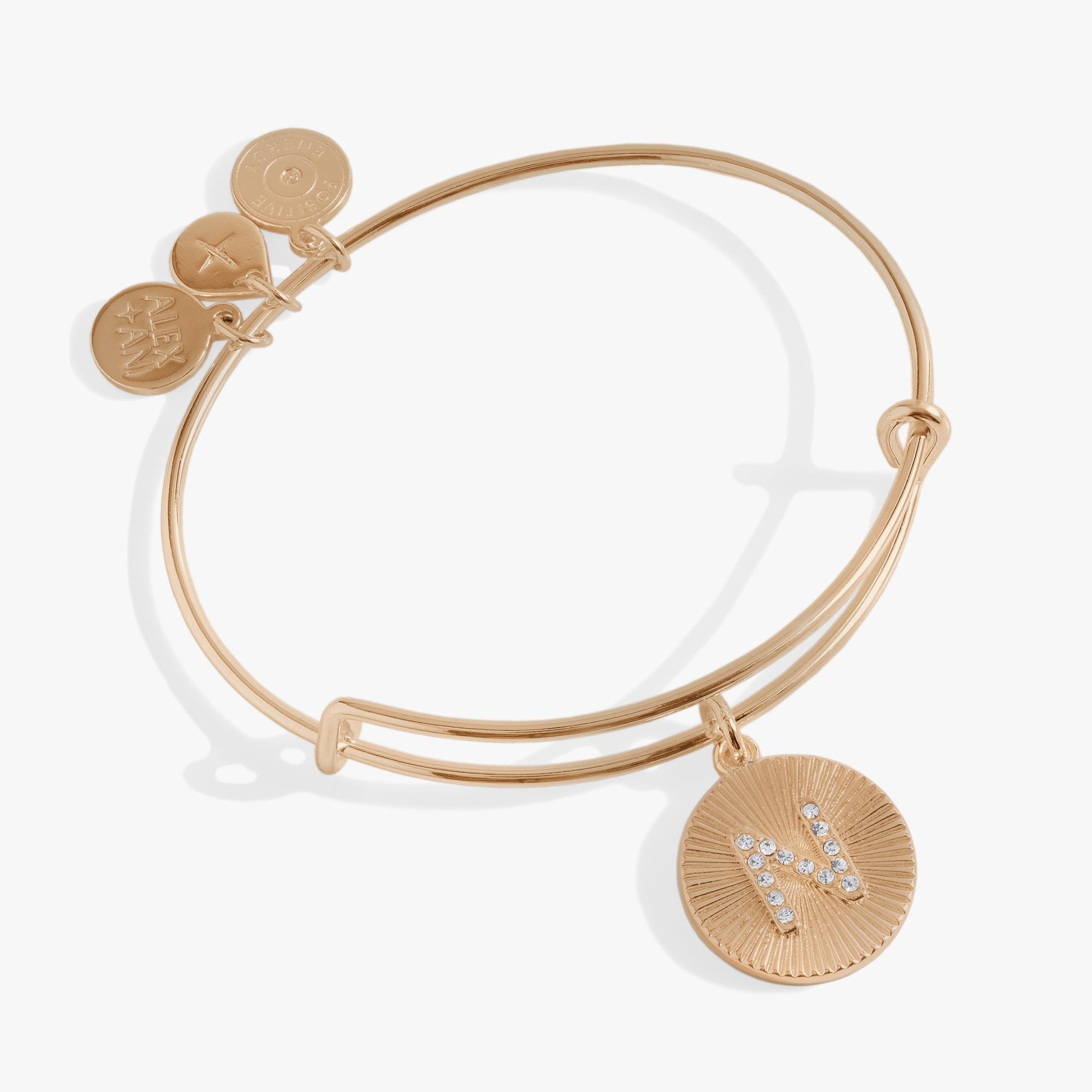 Pave Starburst Texture Initial Bangle N Gold