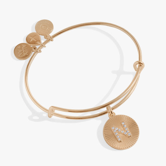 Pave Starburst Texture Initial Bangle N Gold