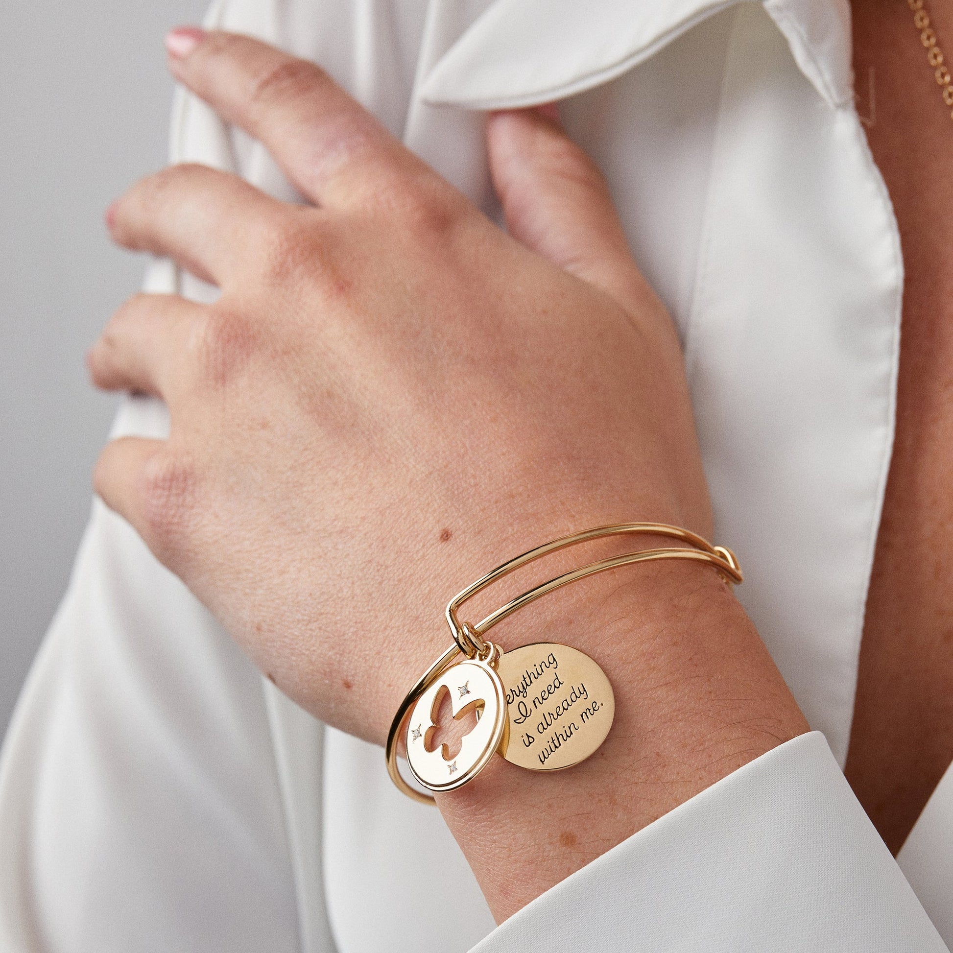 Hidden Message Butterfly Affirmation Bangle Gold