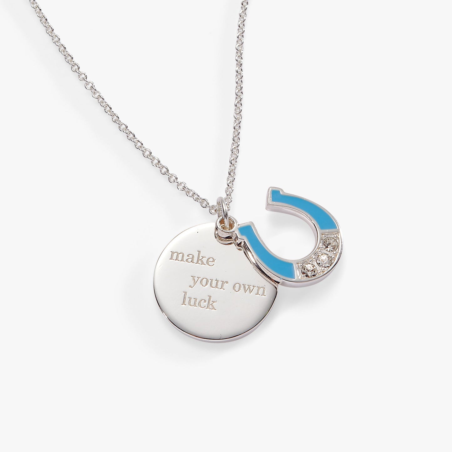 “Make Your Own Luck” Duo Charm Pendant Necklace Silver