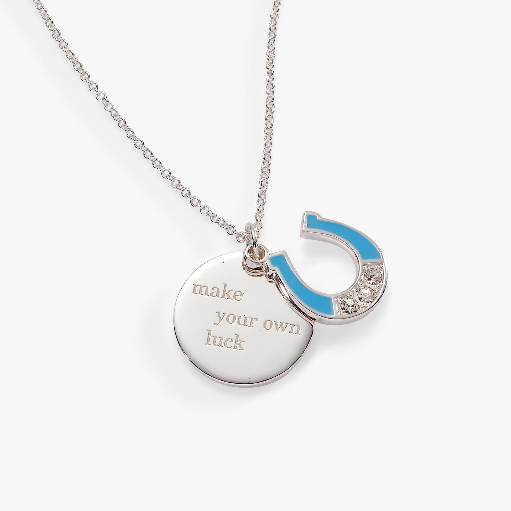 “Make Your Own Luck” Duo Charm Pendant Necklace Silver