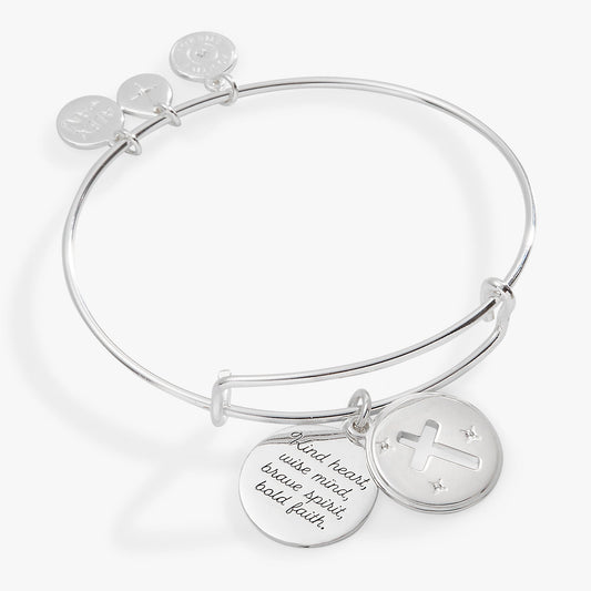 Hidden Message Cross Affirmation Bangle Silver