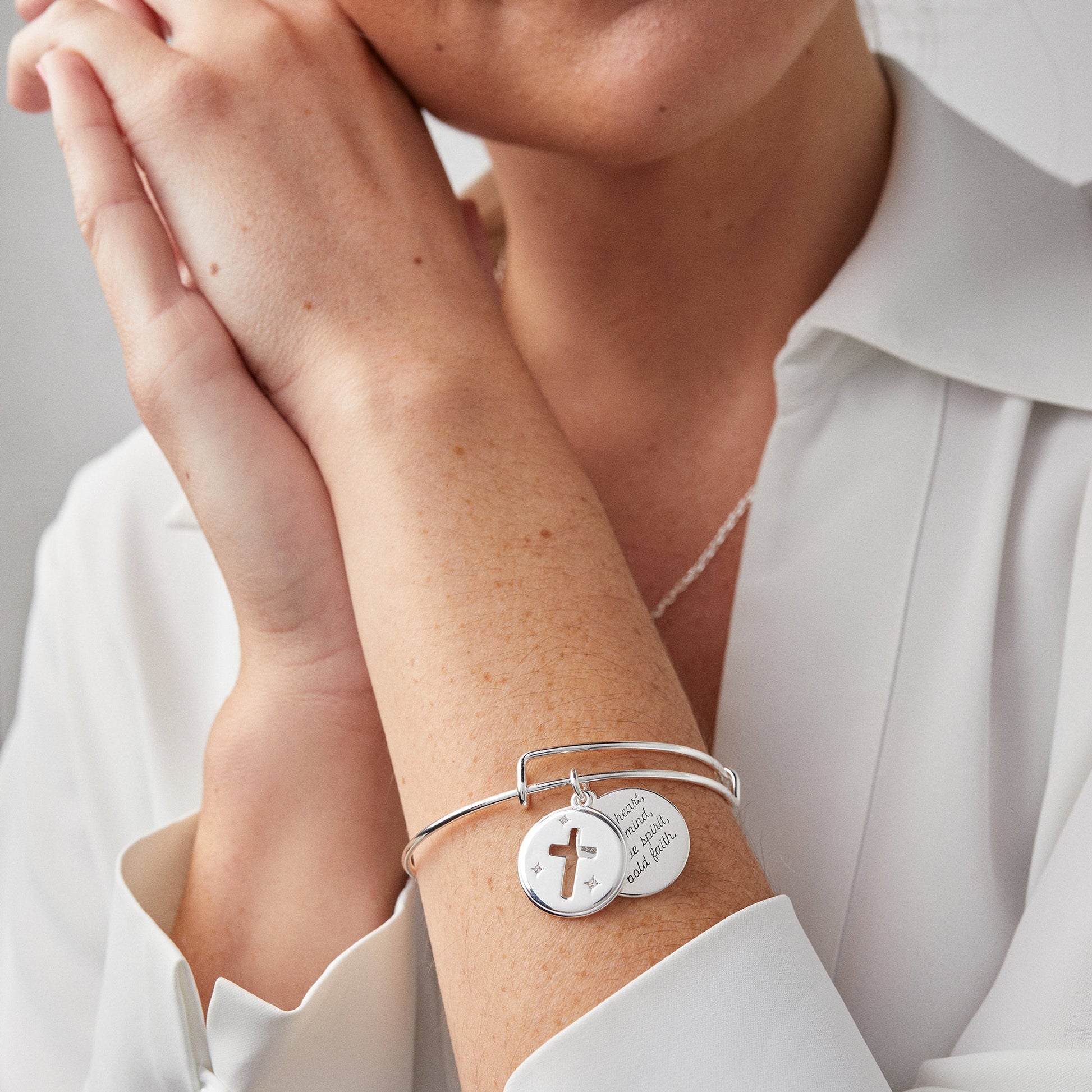 Hidden Message Cross Affirmation Bangle Silver