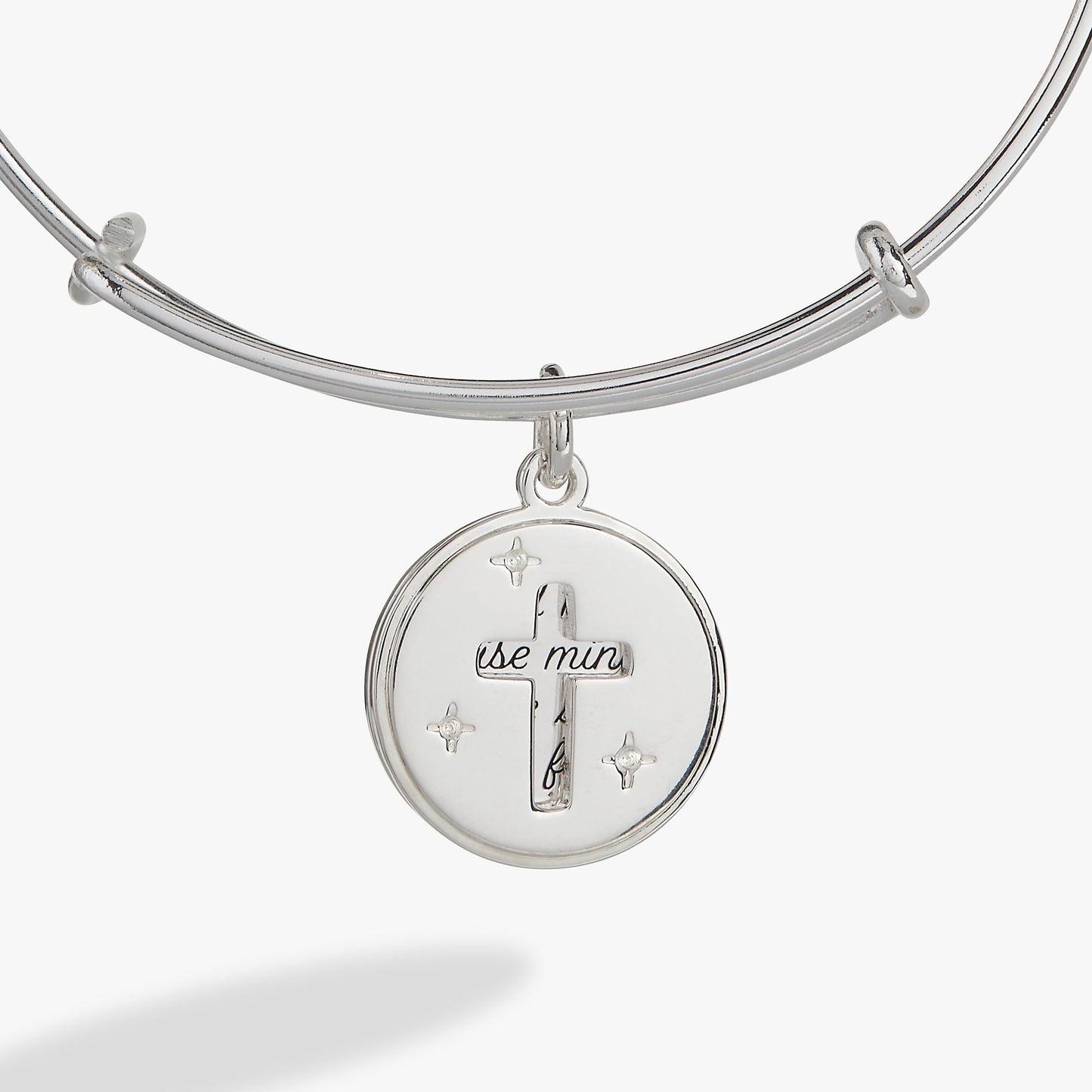 Hidden Message Cross Affirmation Bangle Silver