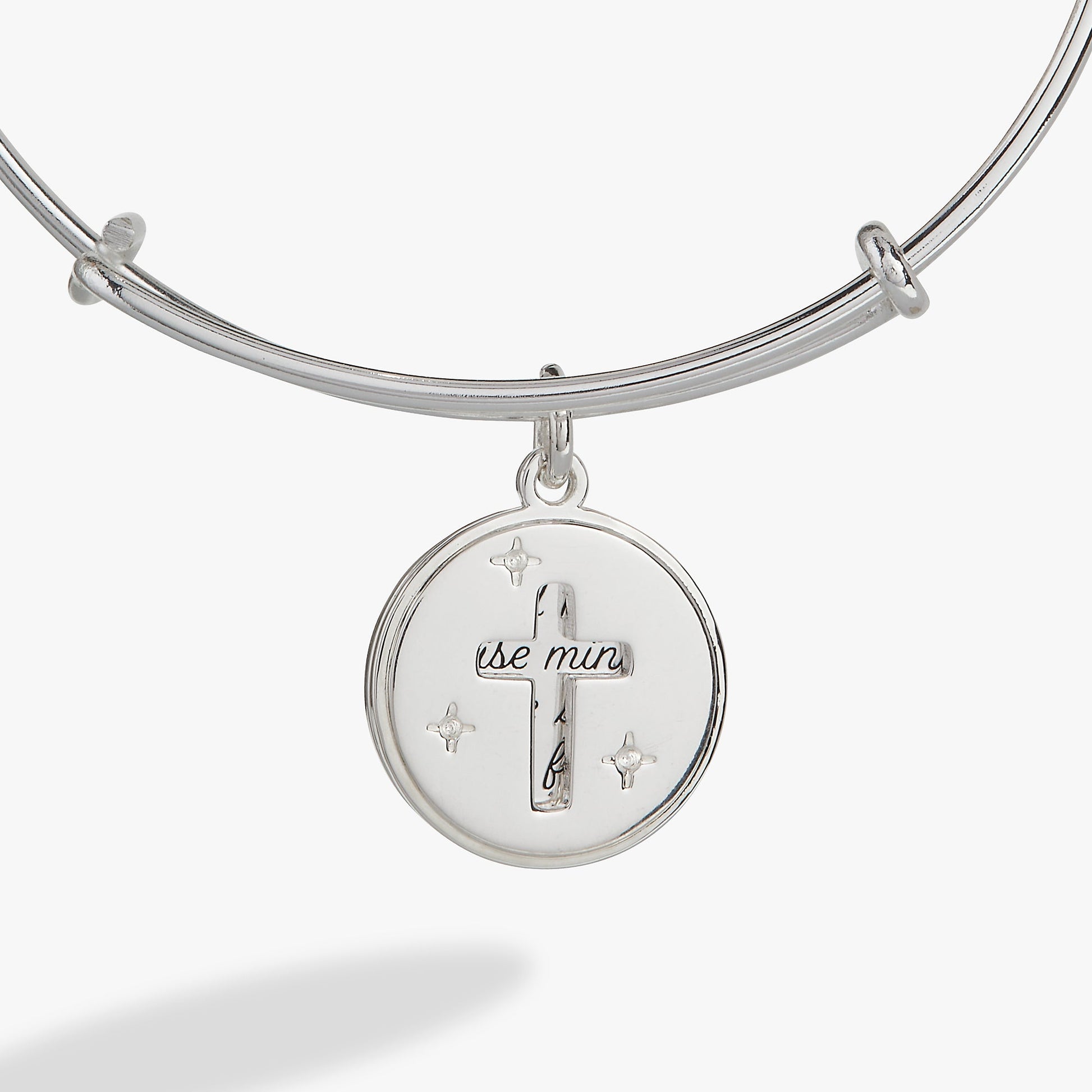 Hidden Message Cross Affirmation Bangle Silver