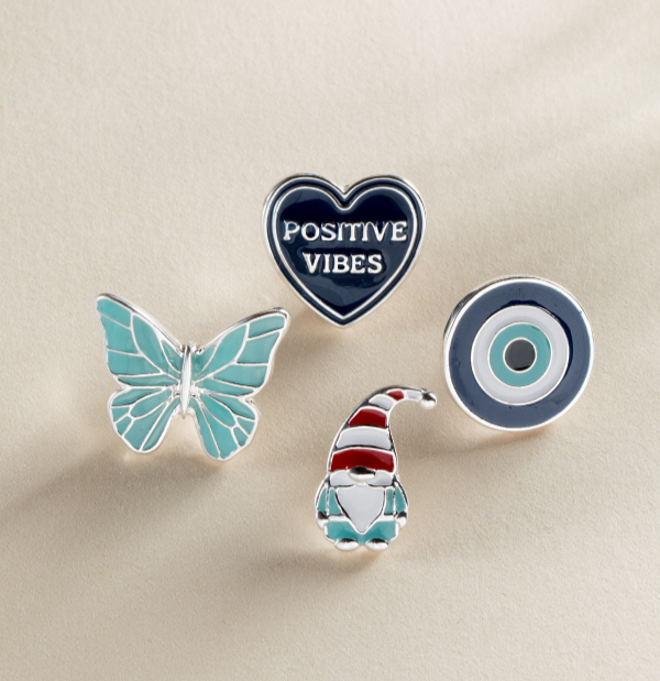 Christmas Bag Accessories Pin Set of 4 Silver