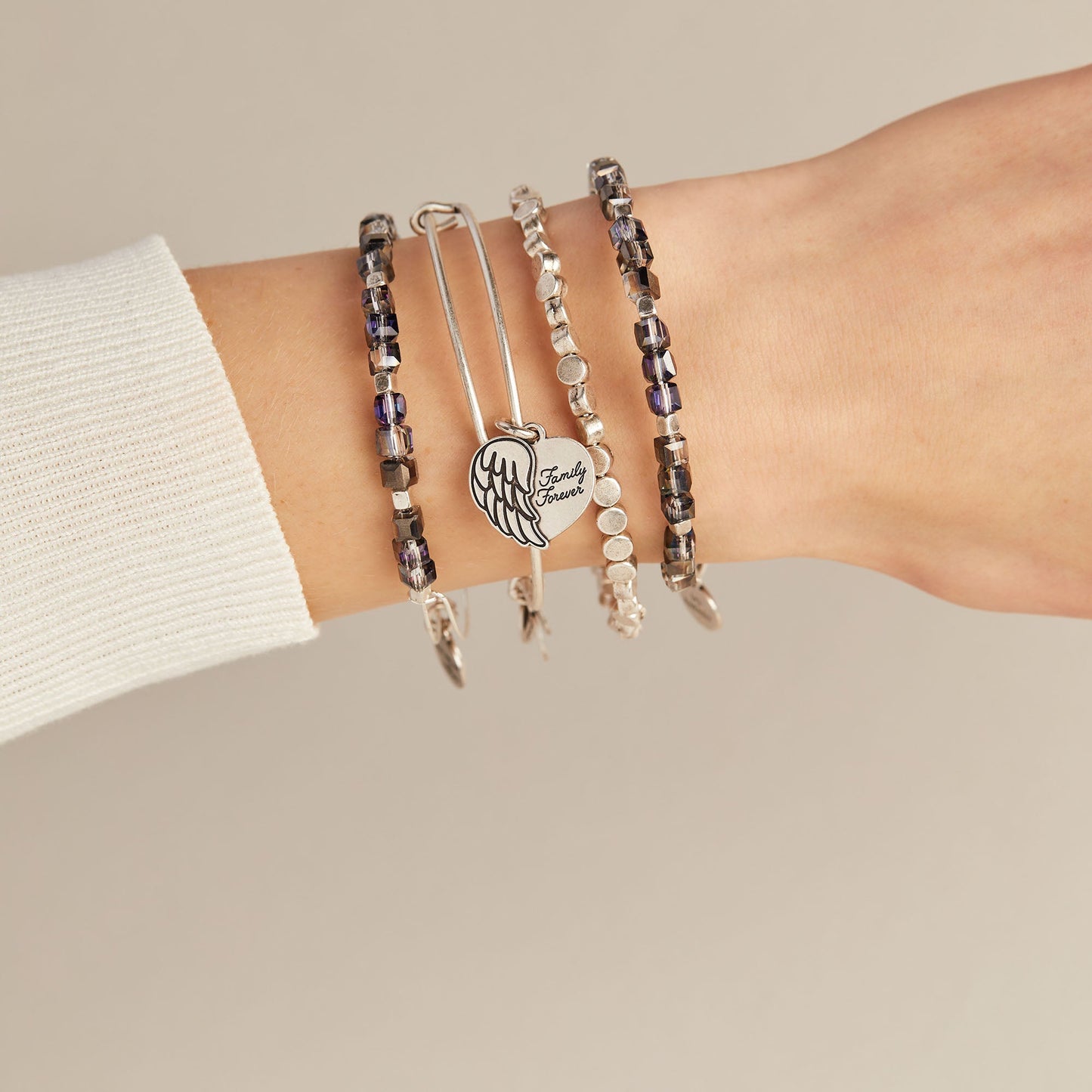 Family Forever' Angel Wing Heart Charm Bangle
    
    
    
       Rafaelian Silver
