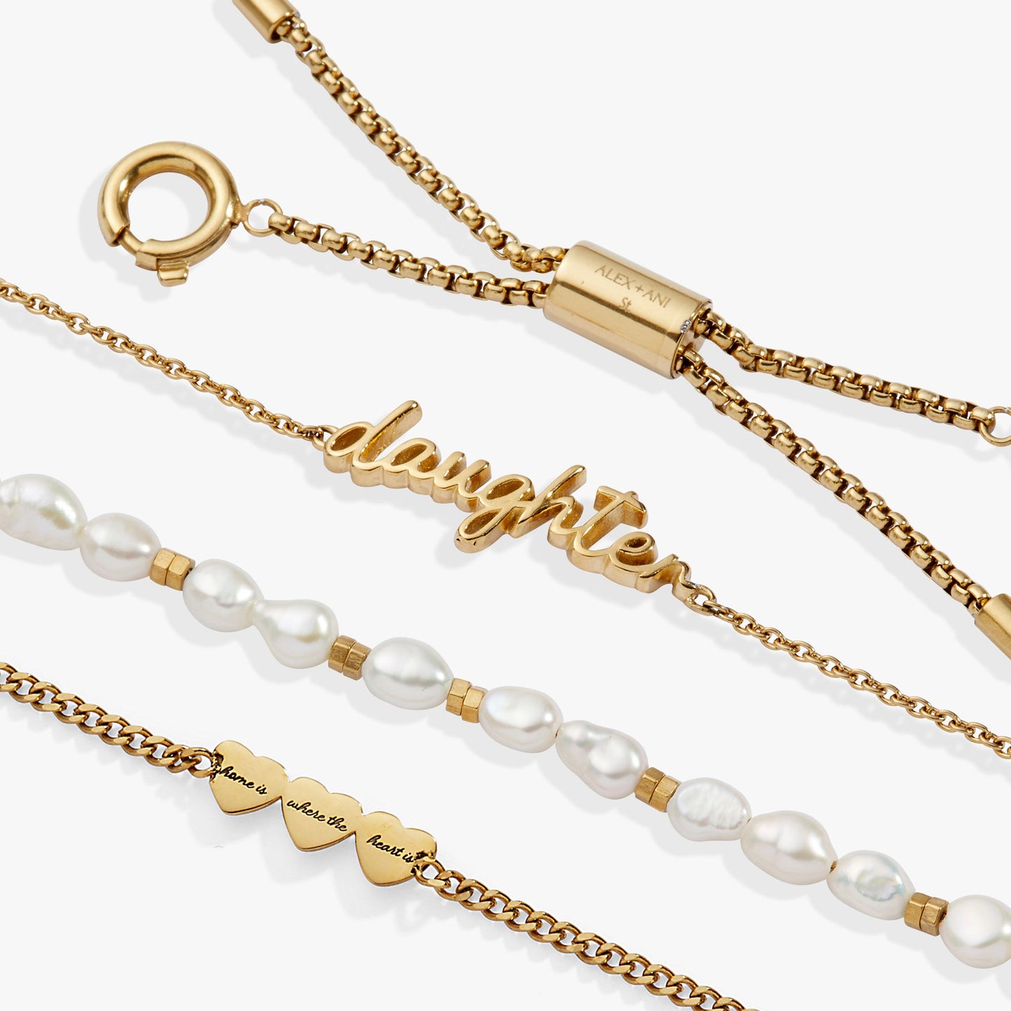 “Home is where the heart is” Daughter Stranded Bracelet Stainless Steel Gold