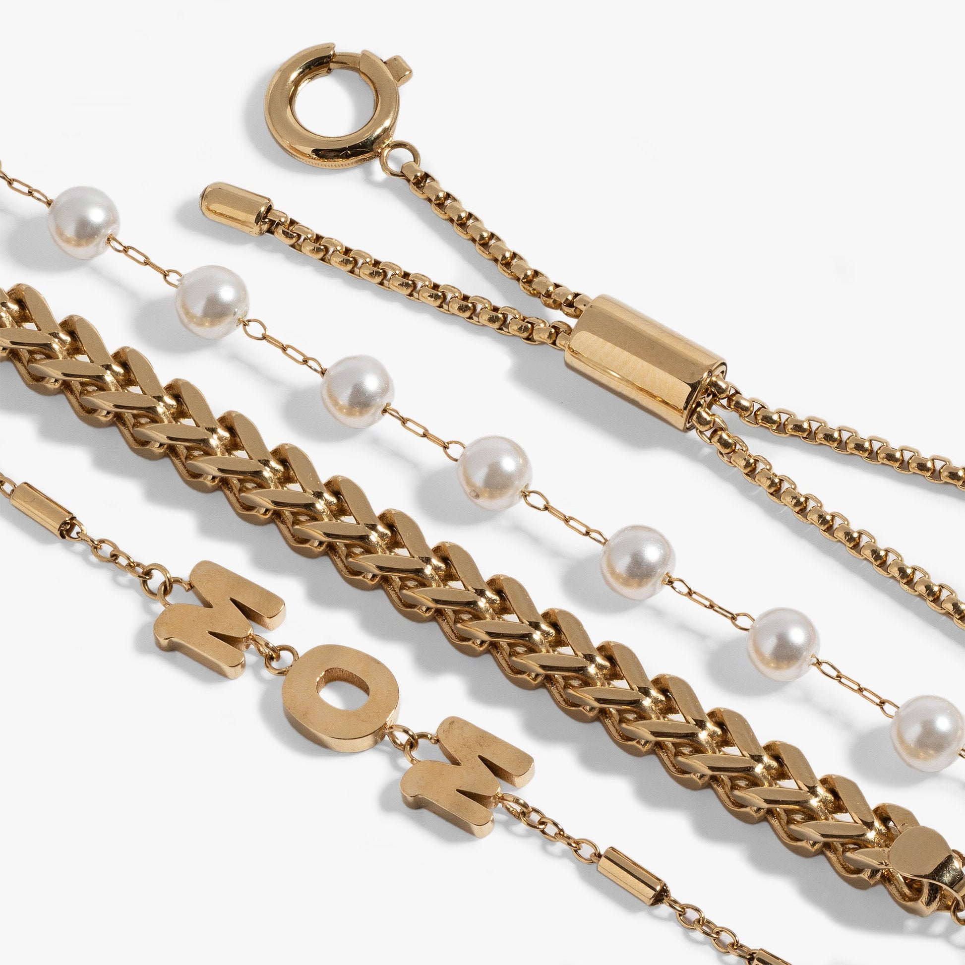 Stranded Pearl Mom Bracelet​ Stainless Steel Silver