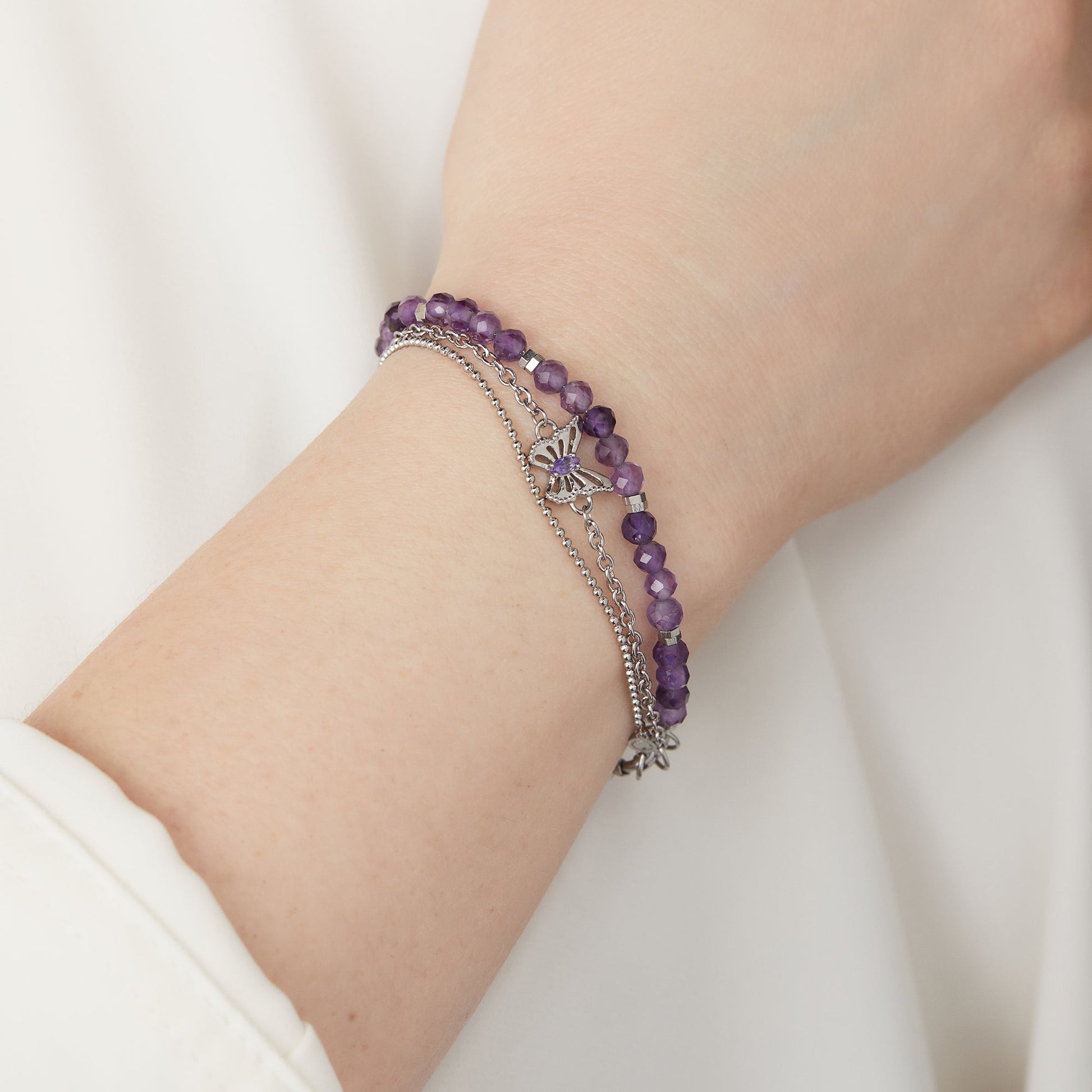 Stranded Butterfly Bracelet Set Stainless Steel Silver