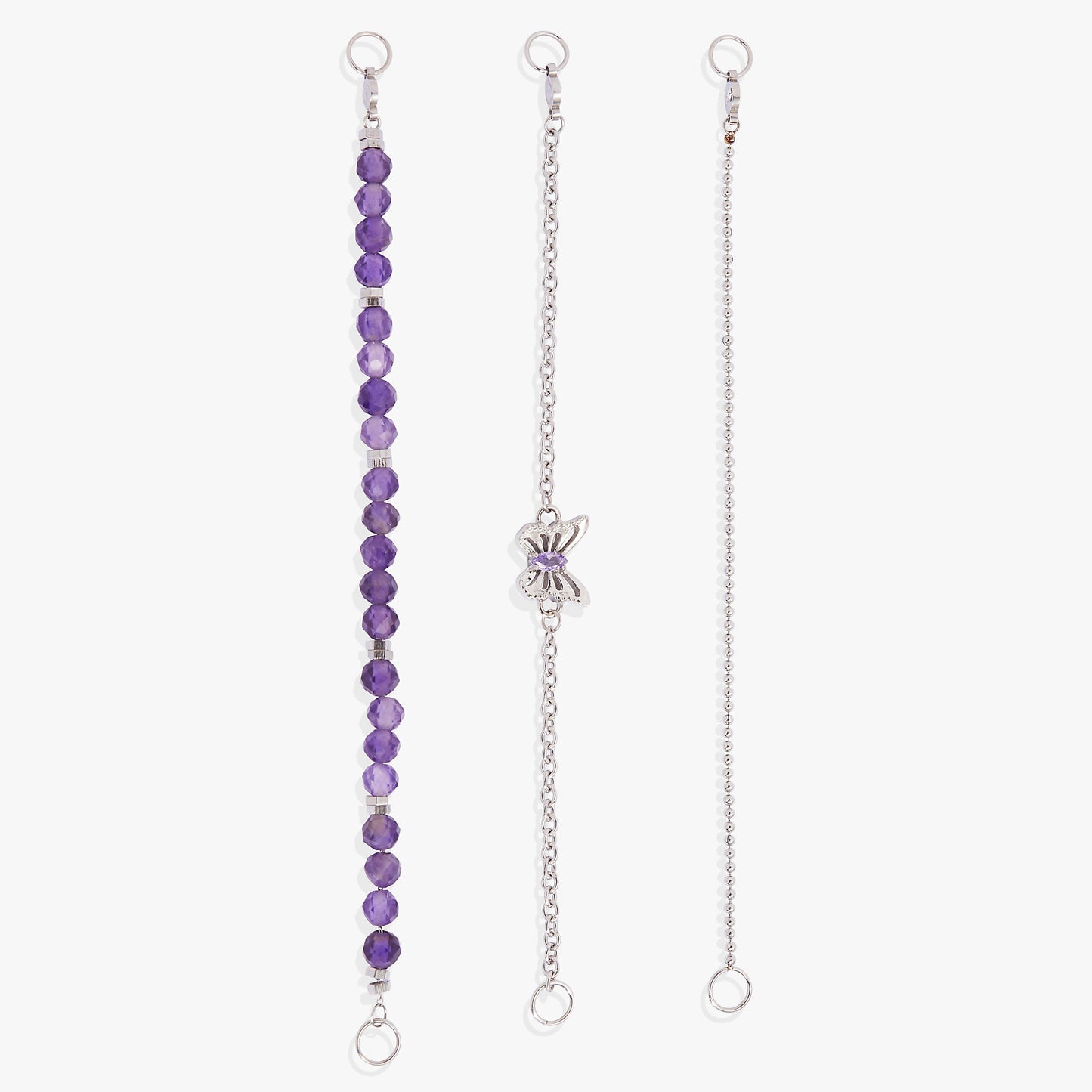 Stranded Butterfly Bracelet Set Stainless Steel Silver