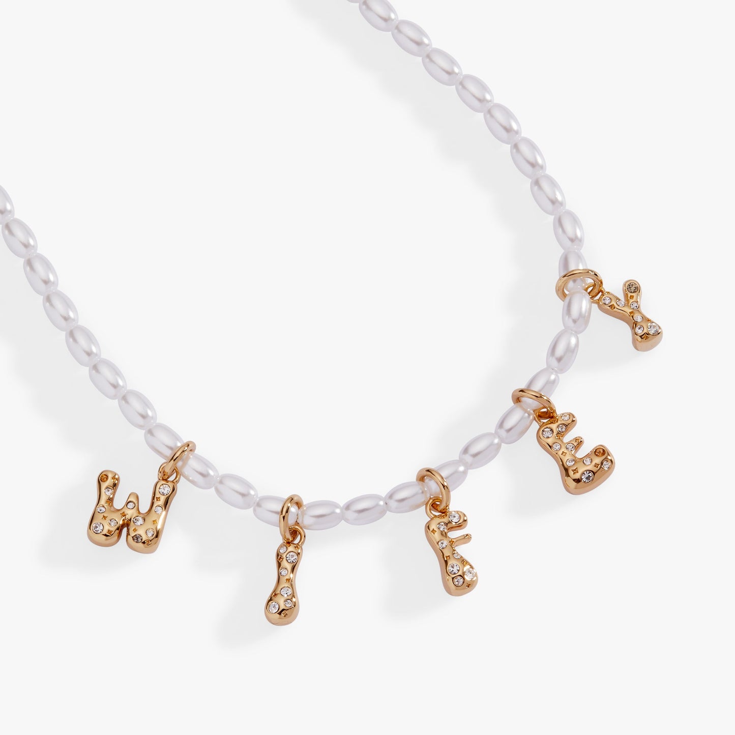 Beaded Pearl WIFEY Bubble Necklace Gold
