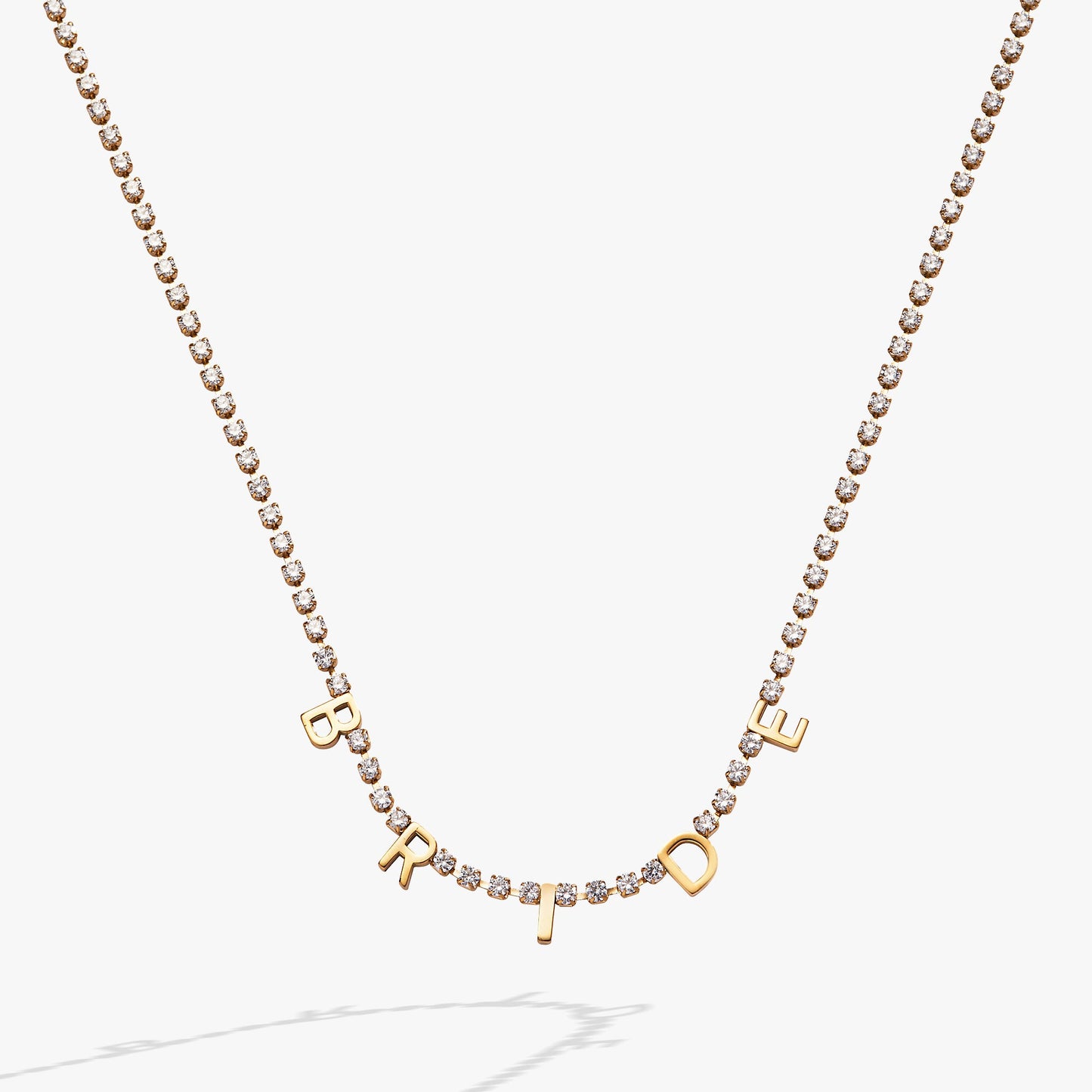 “Bride” Crystal Tennis Necklace – Dazzling Bridal Jewelry Gift Stainless Steel Gold