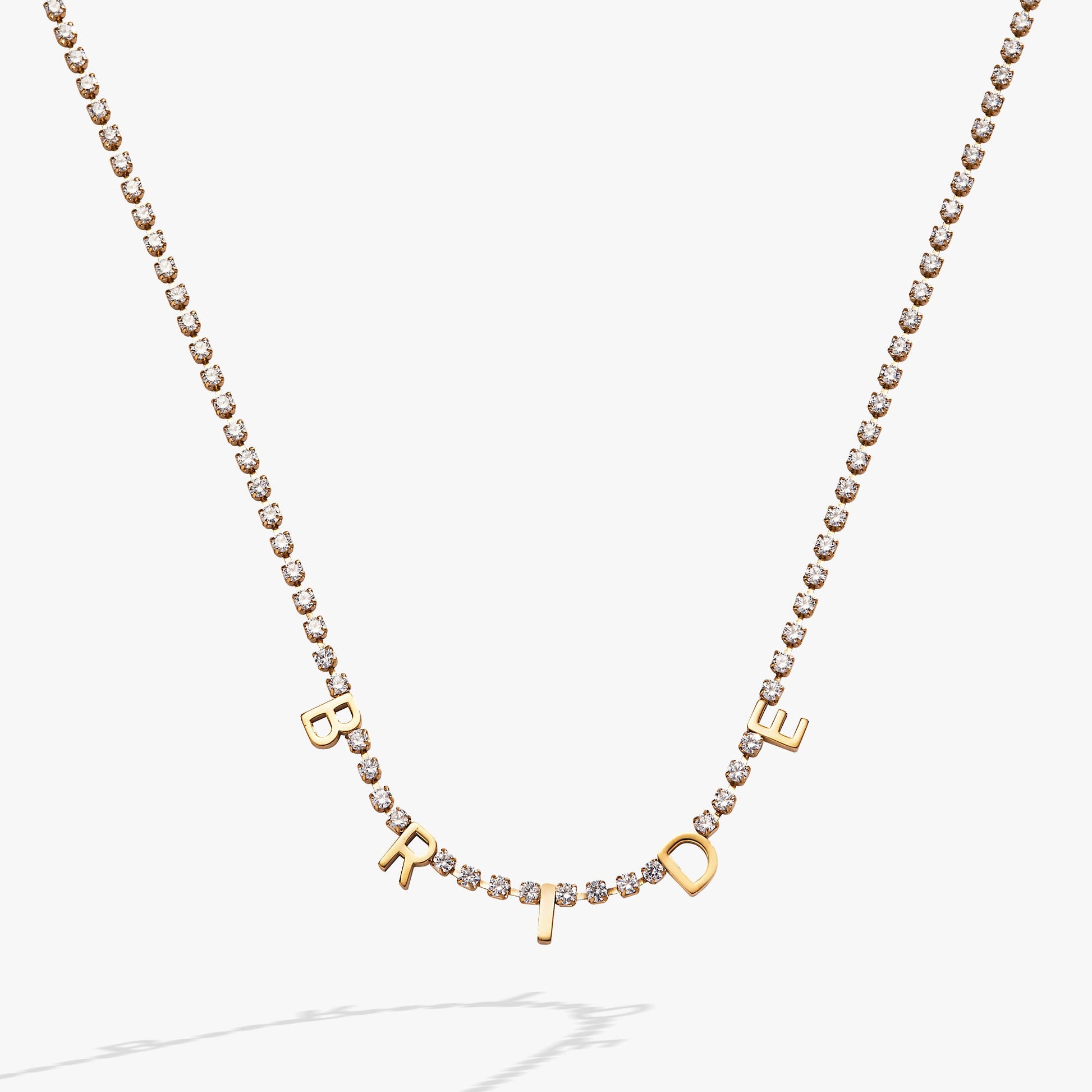 “Bride” Crystal Tennis Necklace – Dazzling Bridal Jewelry Gift Stainless Steel Gold