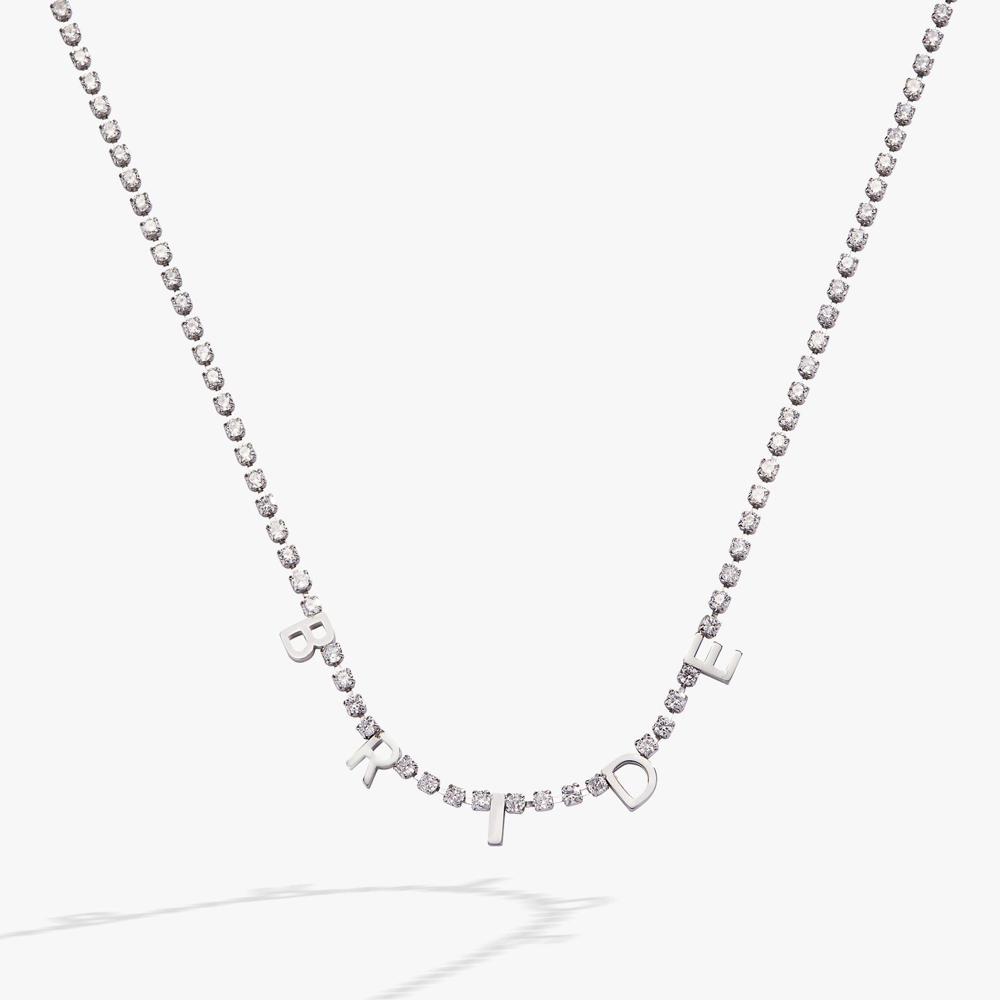 “Bride” Crystal Tennis Necklace – Dazzling Bridal Jewelry Gift Stainless Steel Gold