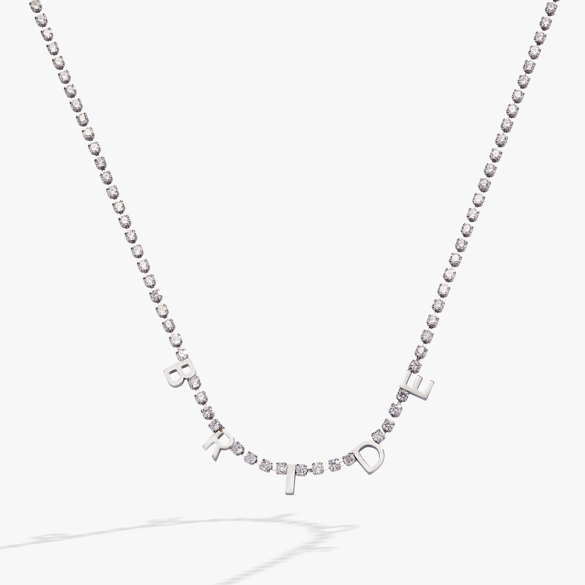“Bride” Crystal Tennis Necklace – Dazzling Bridal Jewelry Gift Stainless Steel Gold