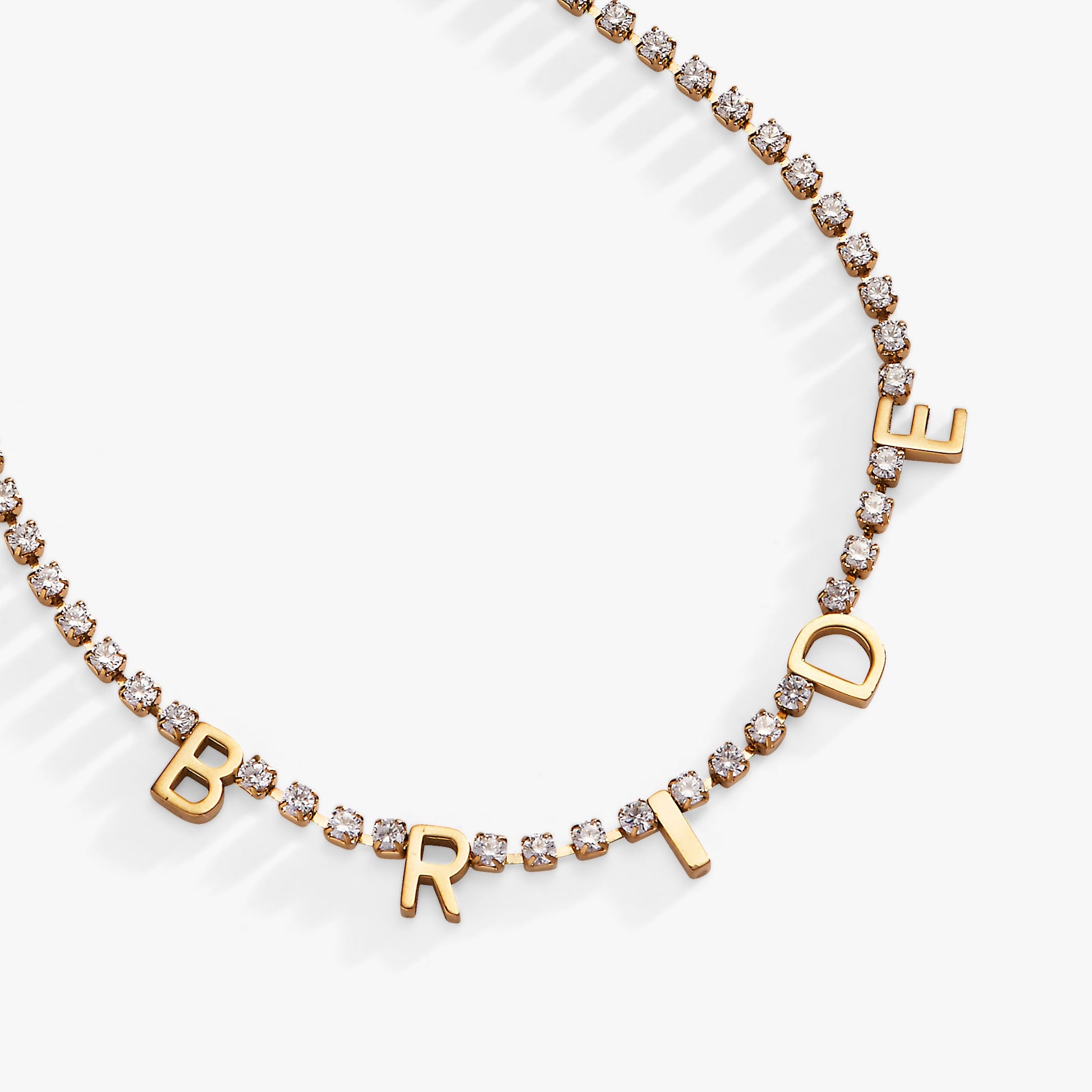“Bride” Crystal Tennis Necklace – Dazzling Bridal Jewelry Gift Stainless Steel Gold