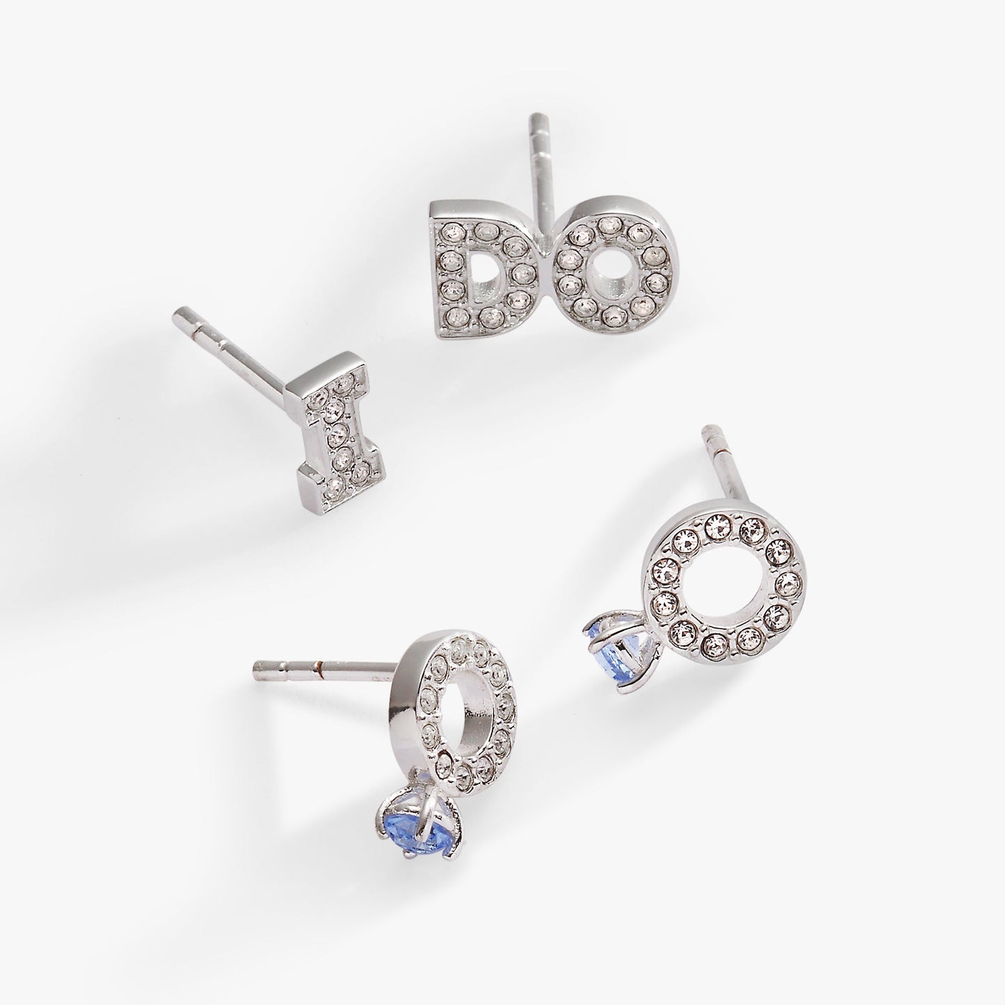 Bridal “I Do” Duo Stud Earring Set Silver