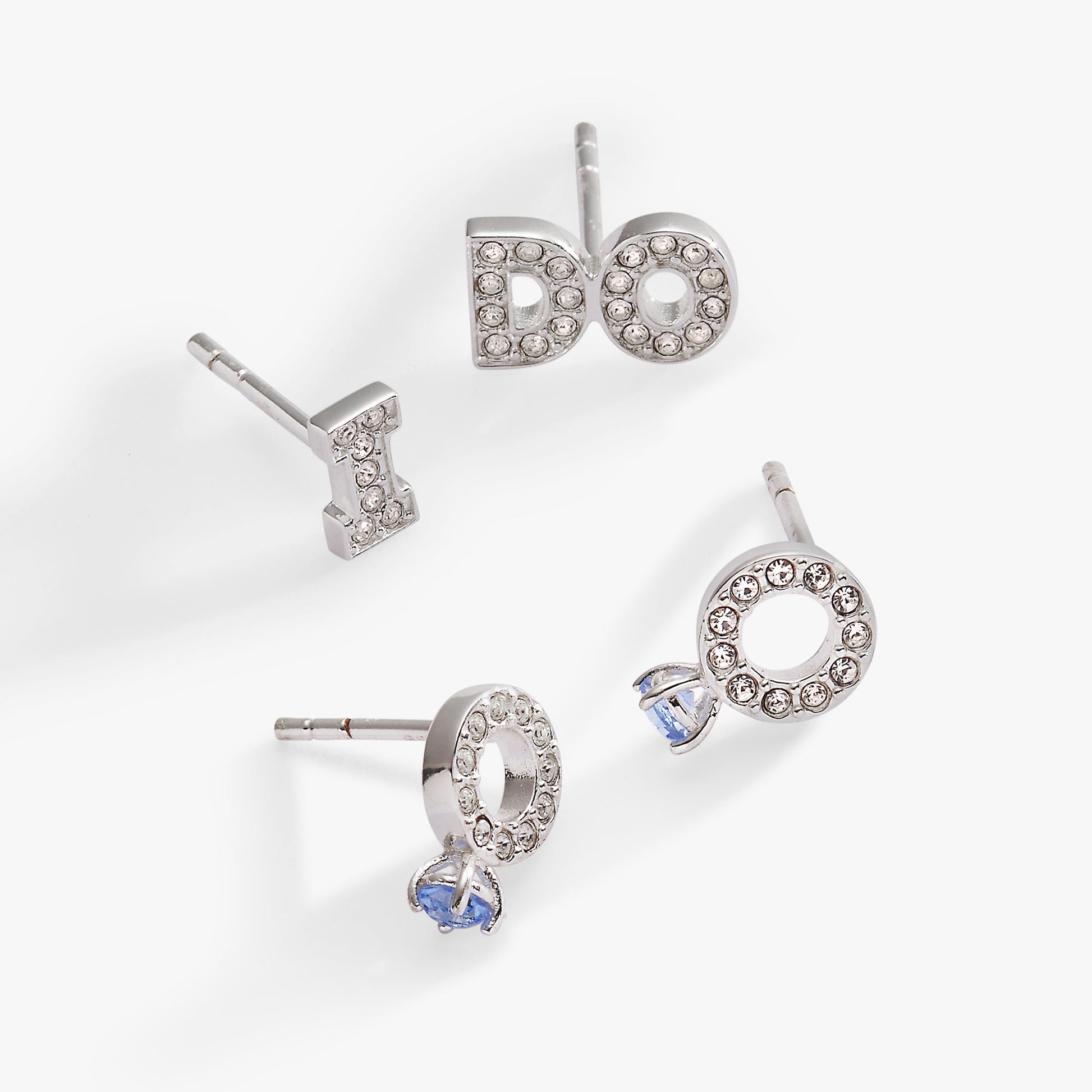 Bridal “I Do” Duo Stud Earring Set Silver