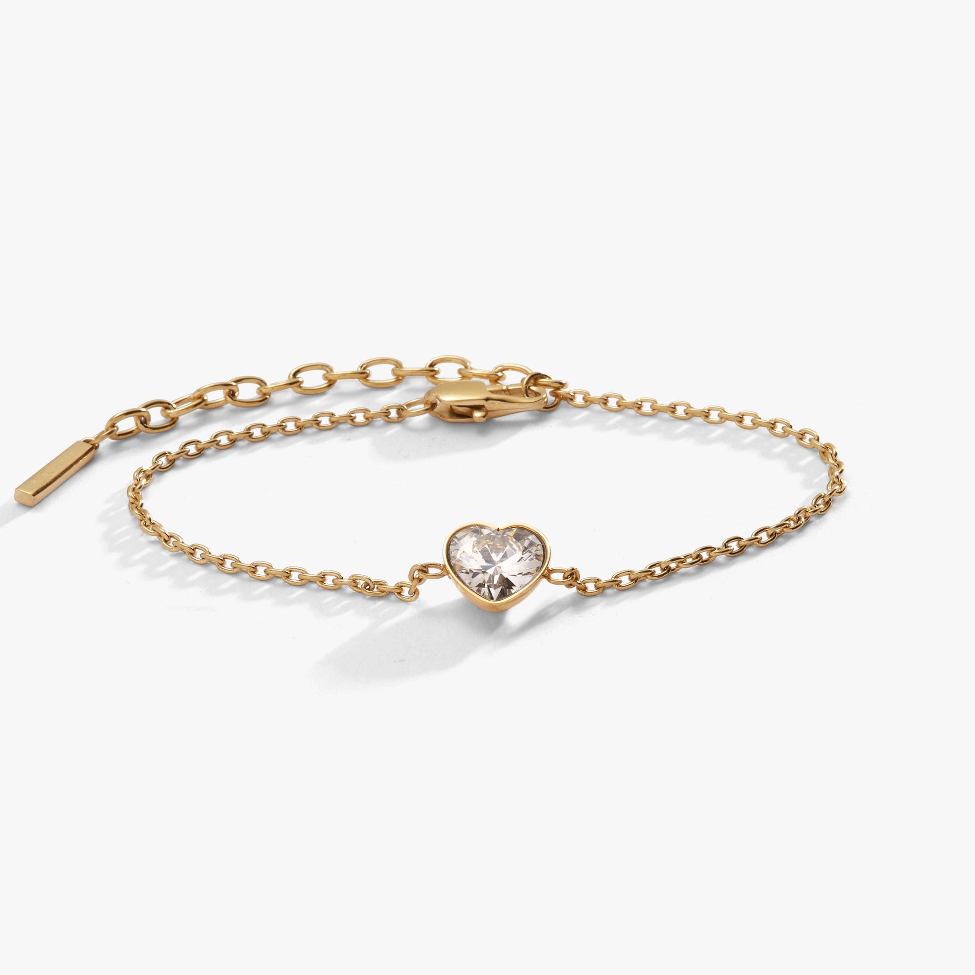 Crystal Heart Inline Bracelet – Romantic Bridal or Special Occasion Jewelry Stainless Steel Gold