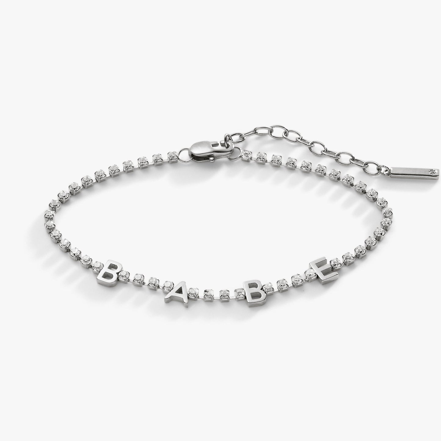 “Babe” Crystal Tennis Bracelet – Fun Special Occasion Jewelry Gift Stainless Steel Gold