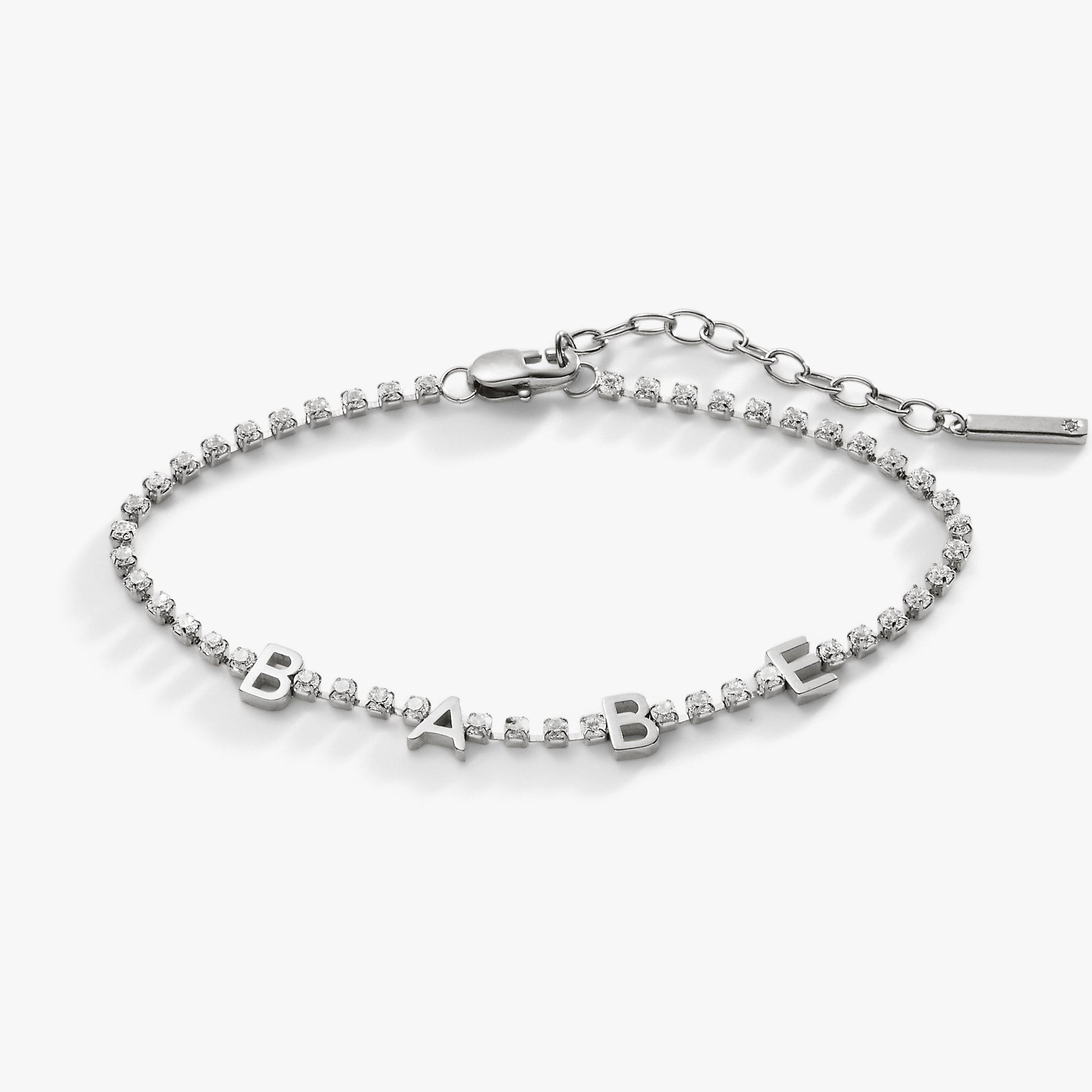 “Babe” Crystal Tennis Bracelet – Fun Special Occasion Jewelry Gift Stainless Steel Gold
