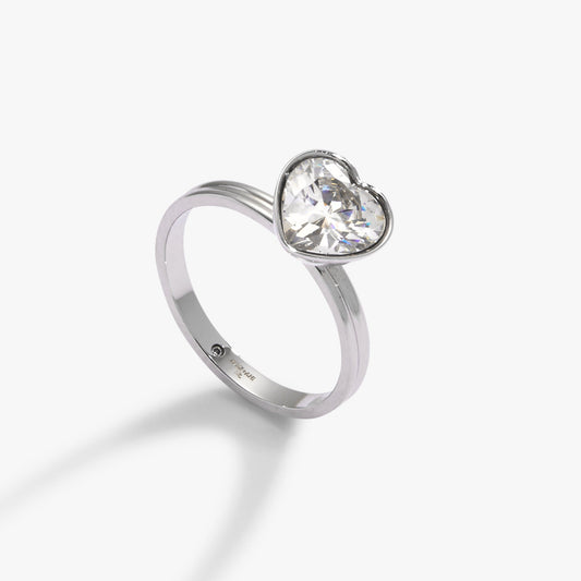 Crystal Heart Ring – Romantic Bridal and Evening Jewelry Stainless Steel Silver