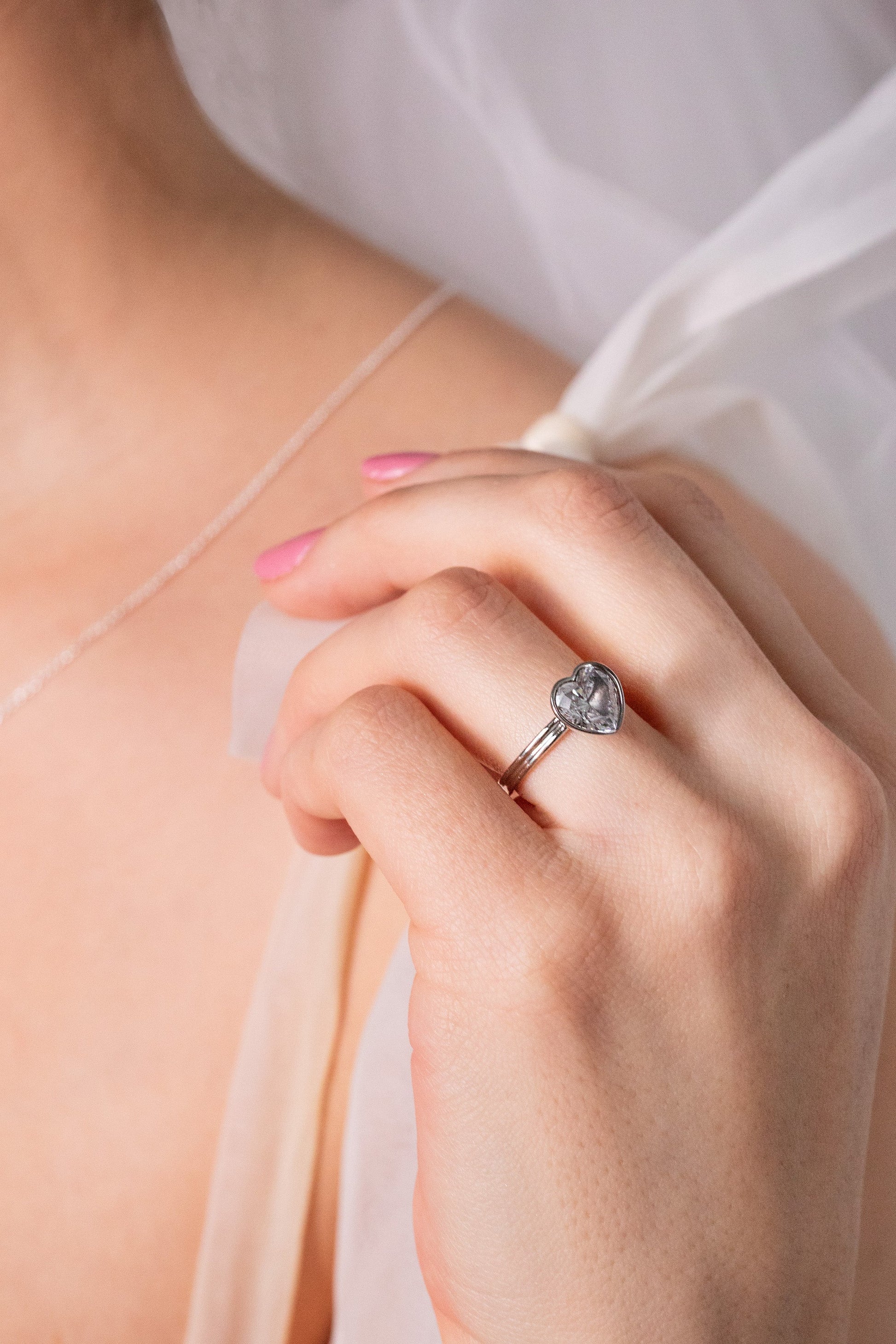 Crystal Heart Ring – Romantic Bridal and Evening Jewelry Stainless Steel Silver