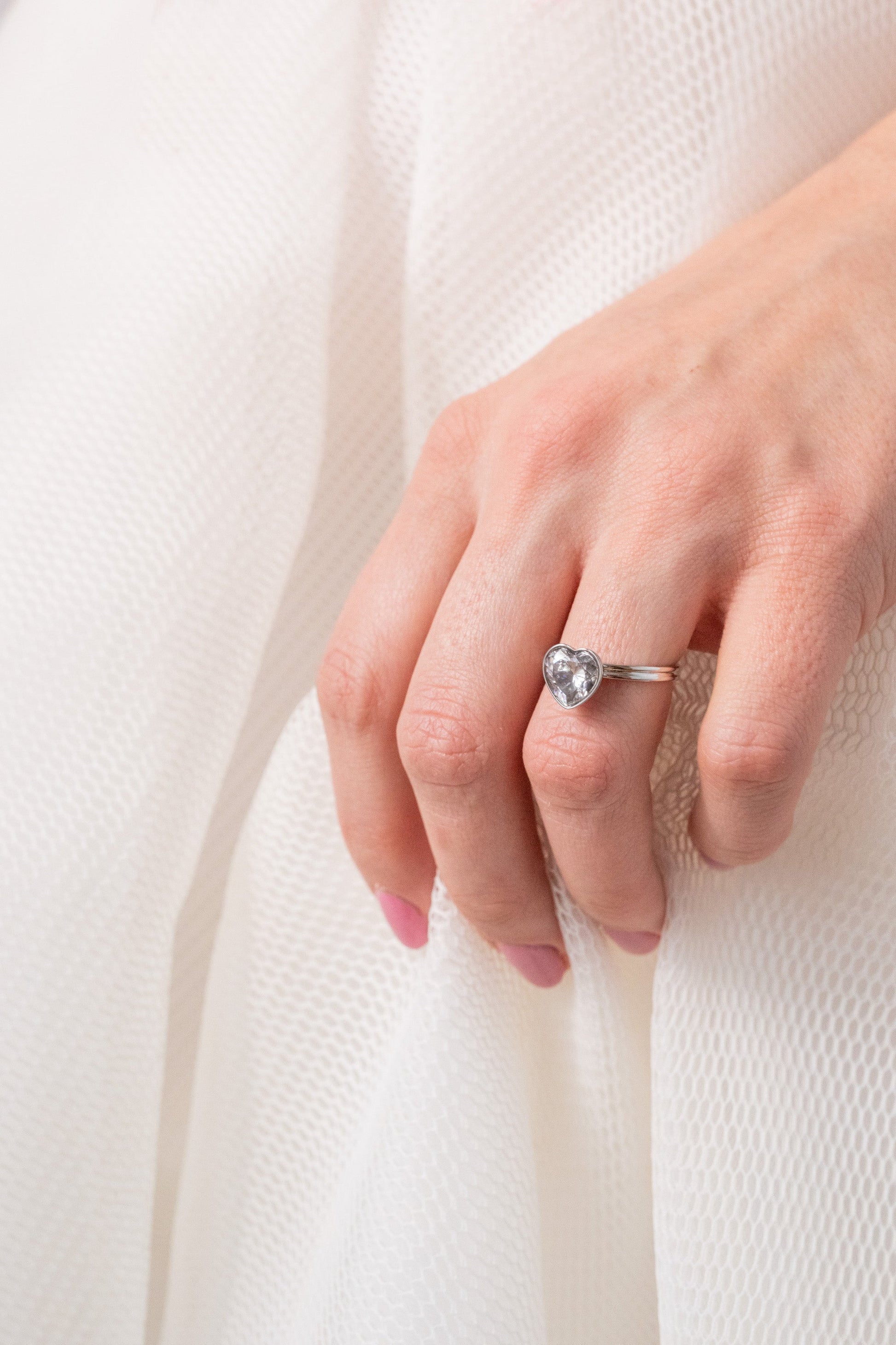 Crystal Heart Ring – Romantic Bridal and Evening Jewelry Stainless Steel Silver