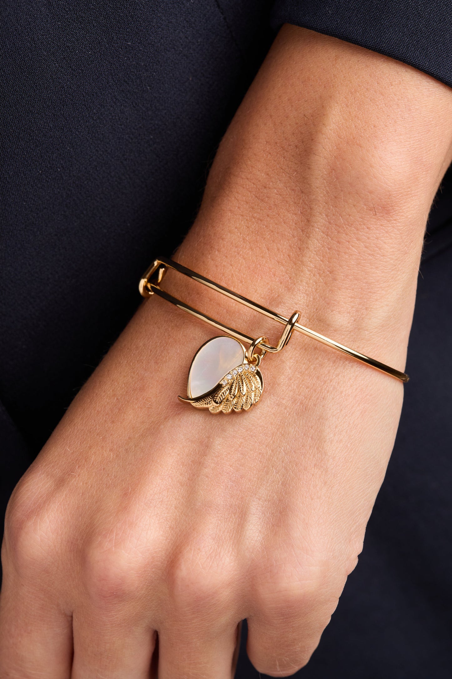 Wings of Protection Charm Bangle Gold