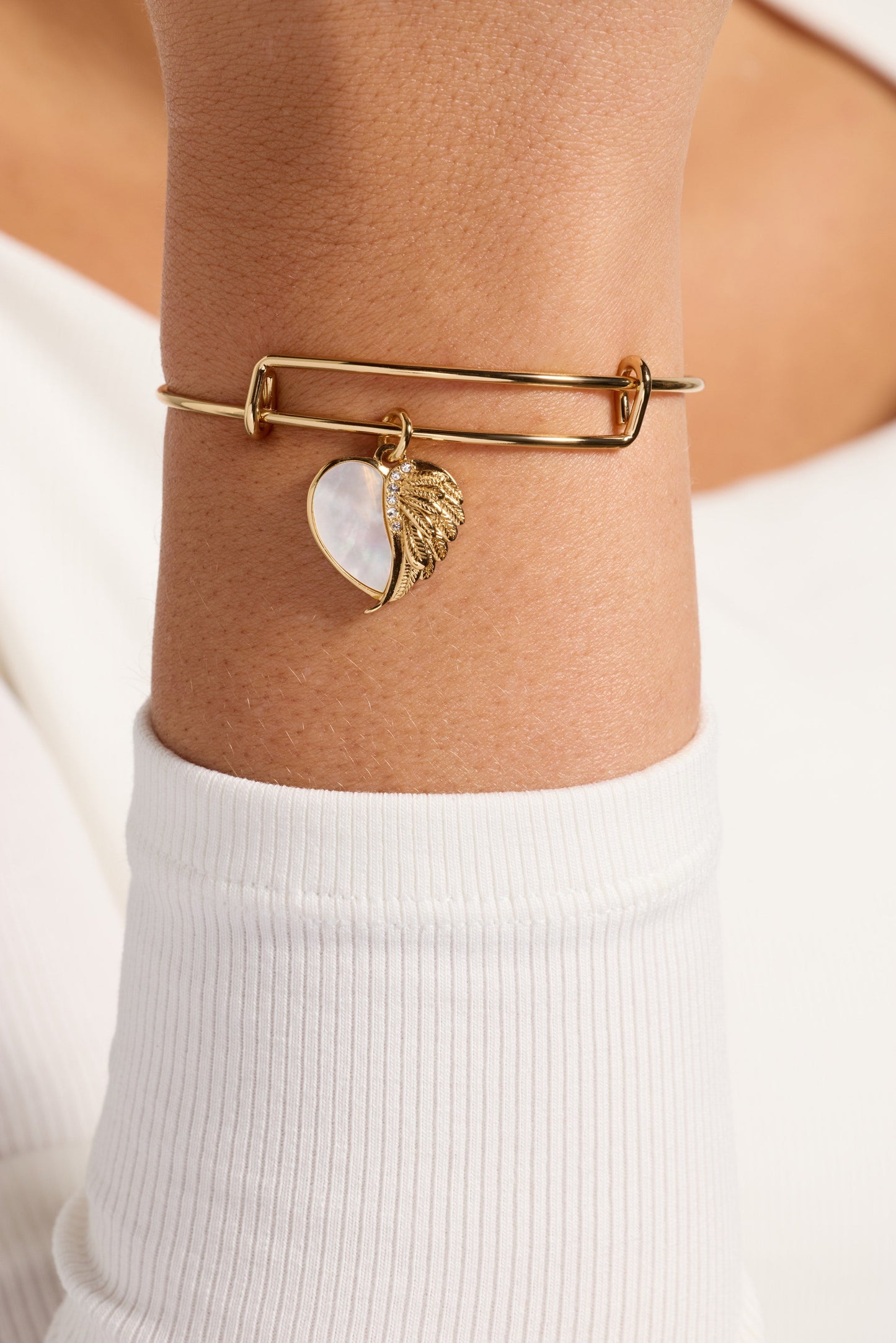 Wings of Protection Charm Bangle Gold