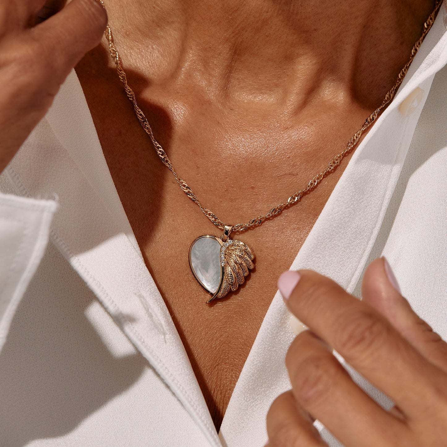 Wings of Protection Charm Necklace Gold