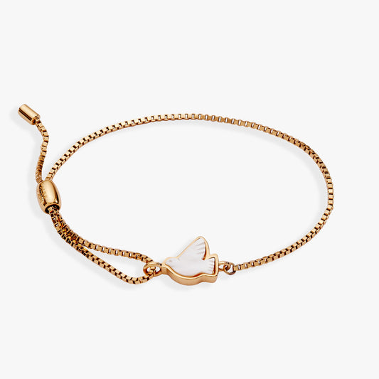 Pearlized Dove 'Peace' Pull Chain Bracelet Gold