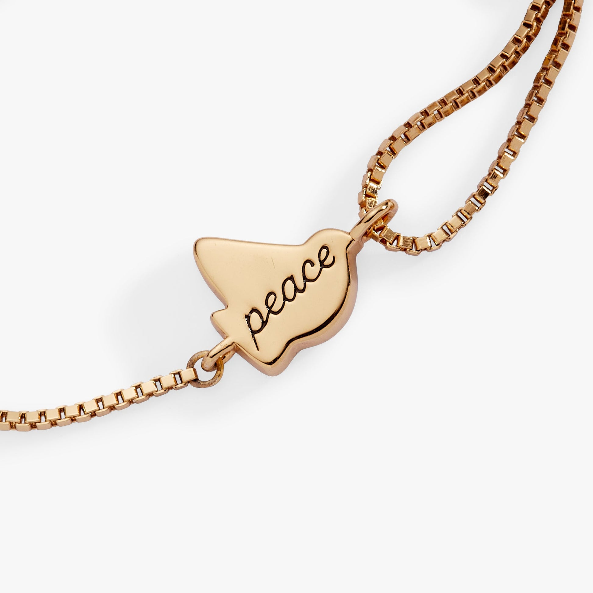 Pearlized Dove 'Peace' Pull Chain Bracelet Gold