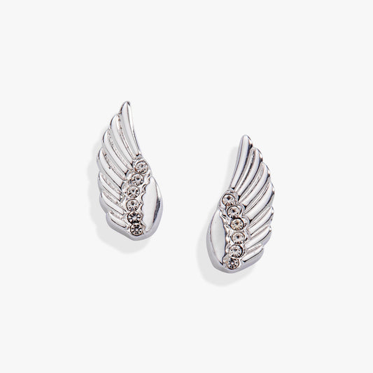 Faith Wing Stud Earrings Silver