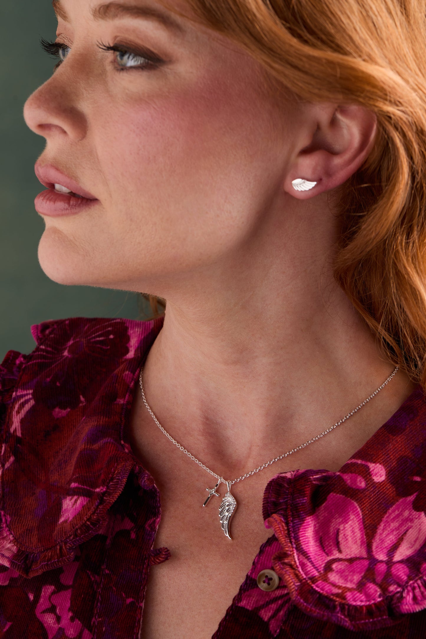 Faith Wing Stud Earrings Silver