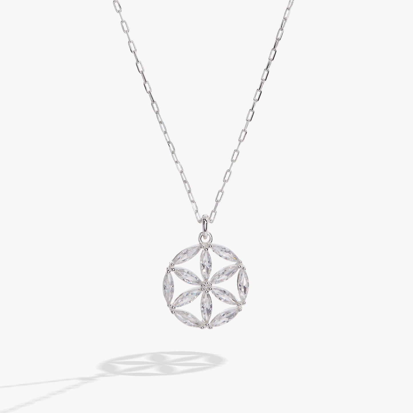 Faith and Family Rosette Pendant Necklace Silver